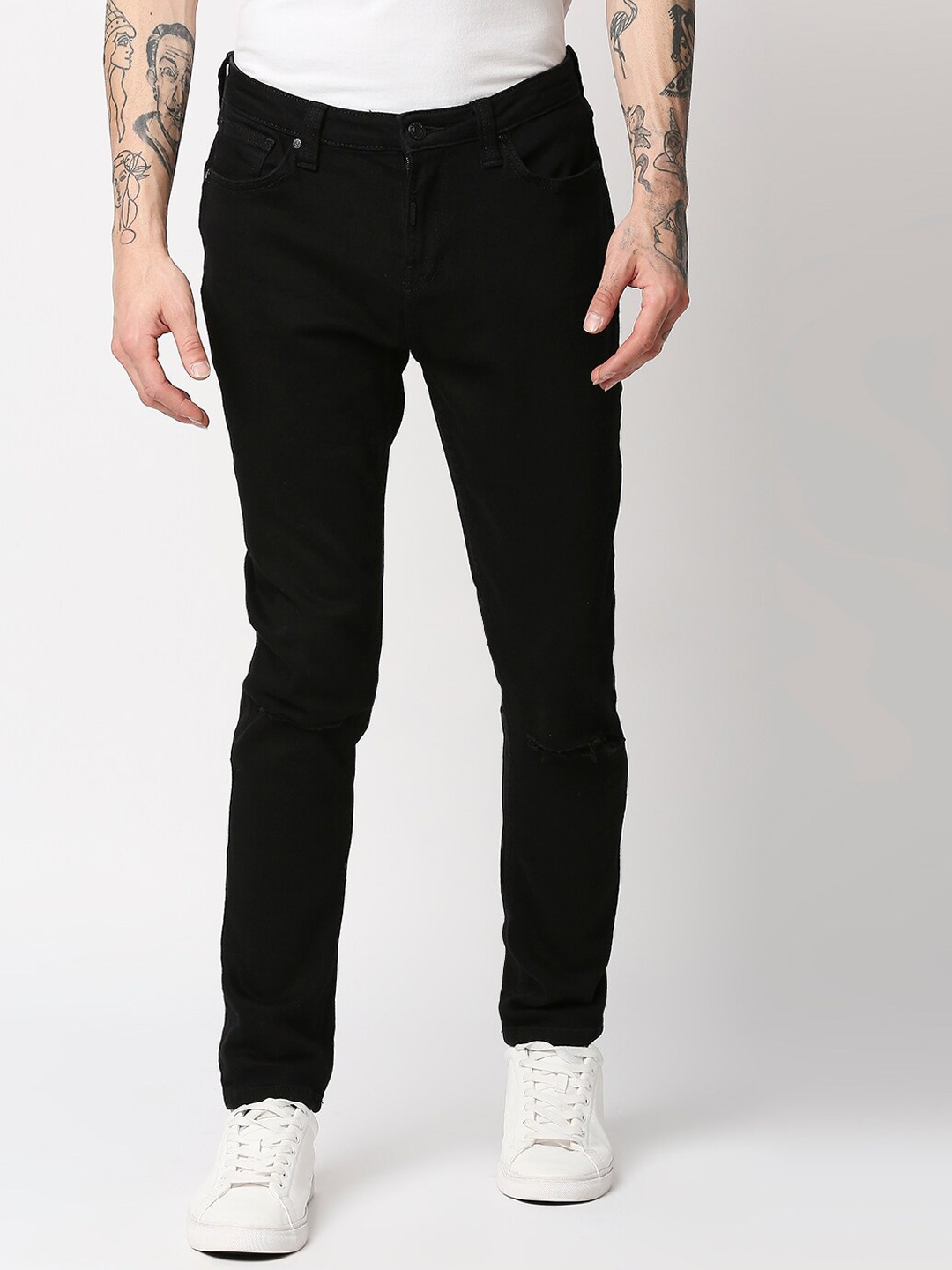

LOVEGEN Men Black Slim Fit Slash Knee Stretchable Jeans
