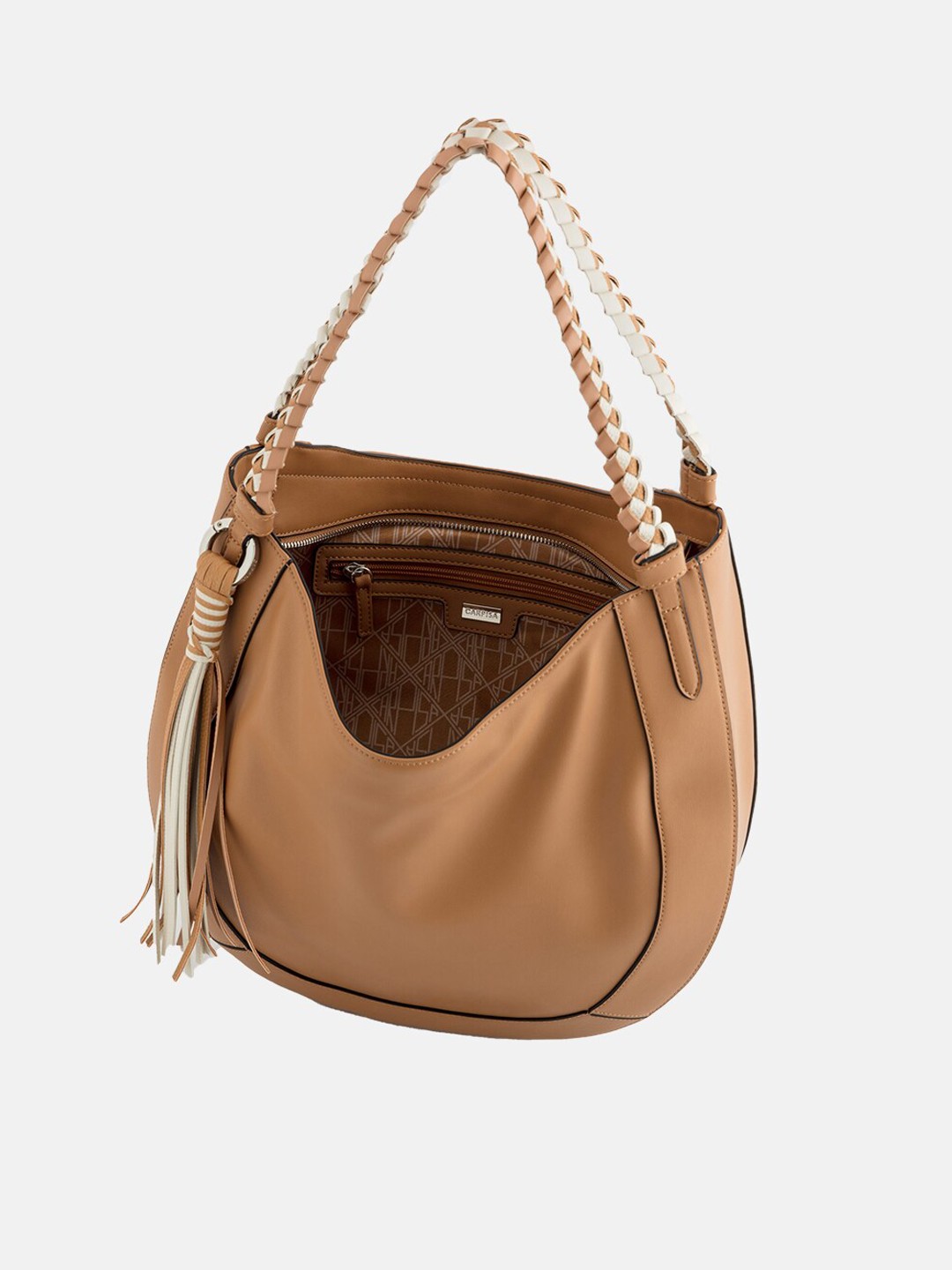 

CARPISA Tan Structured Hobo Bag with Tasselled Detail