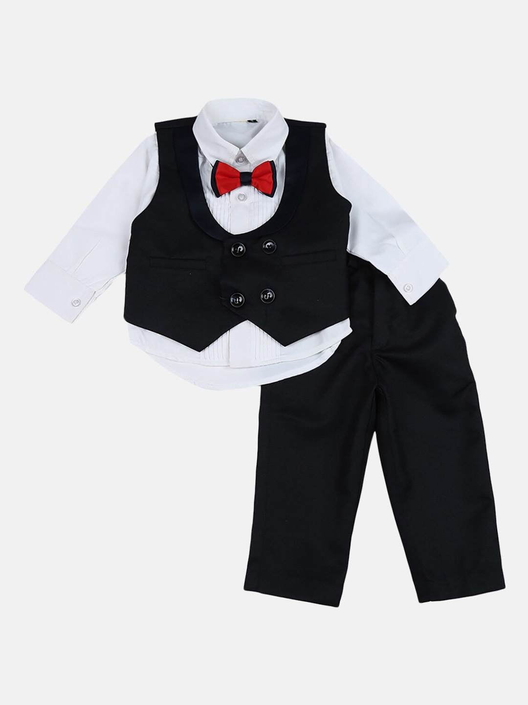 

V-Mart Boys Black & White Solid 3-Piece Party Suit