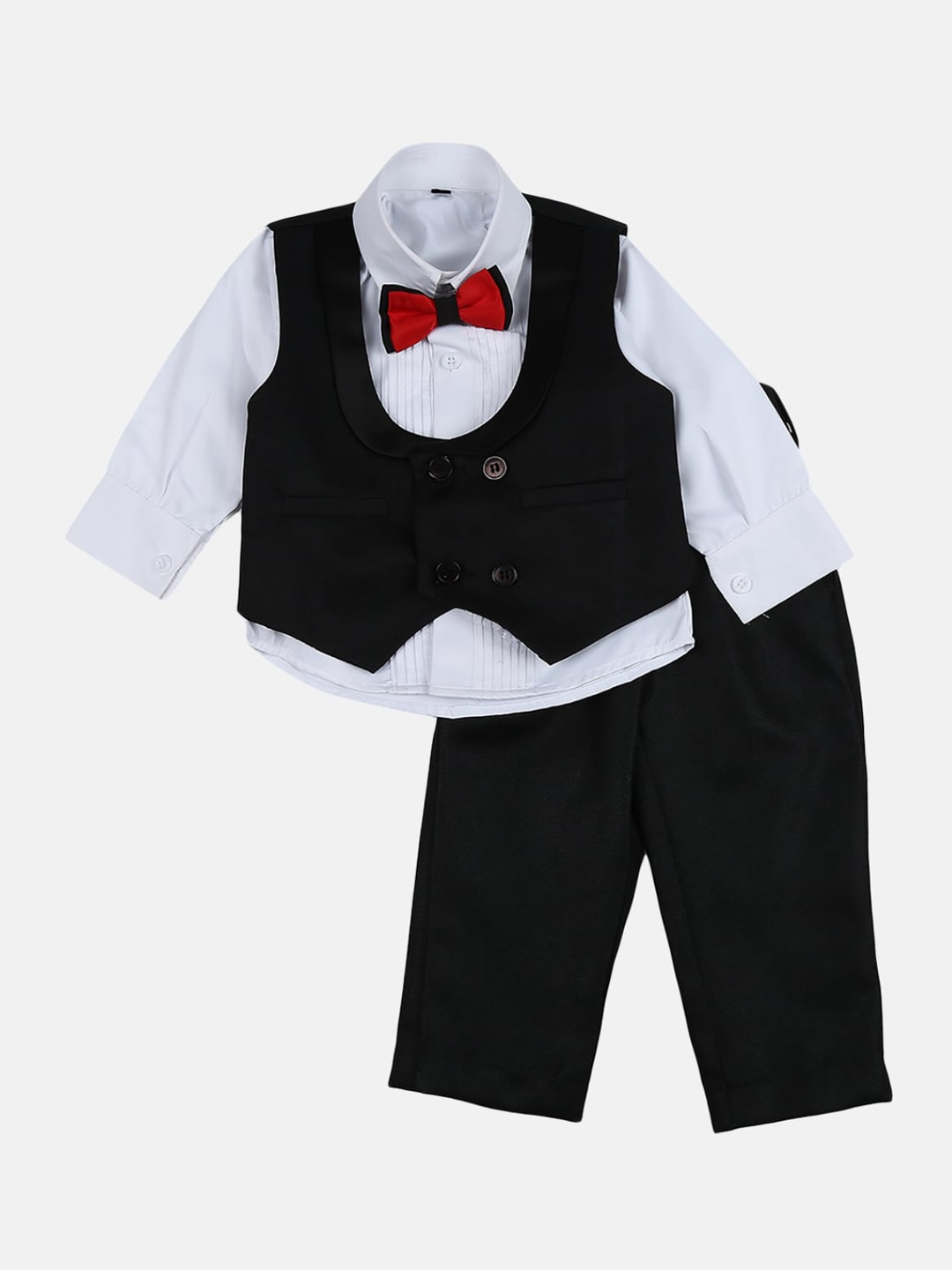 

V-Mart Boys Black & White Solid 3-Piece Party Suit