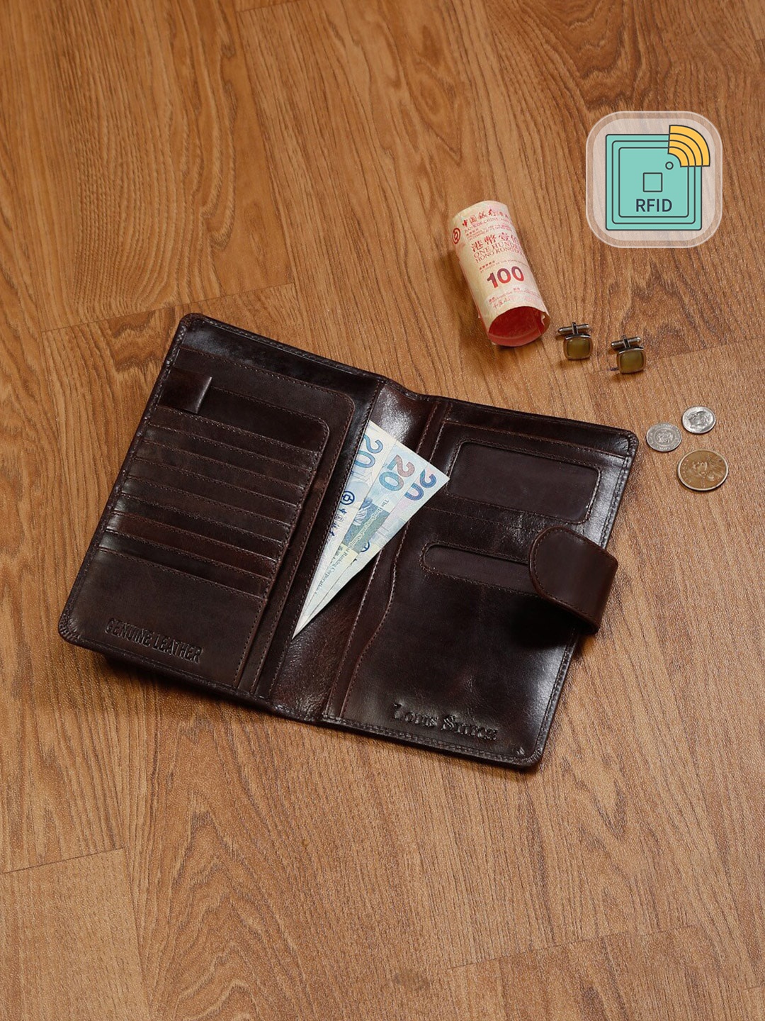 

LOUIS STITCH Men coffee Brown Leather Passport Holder