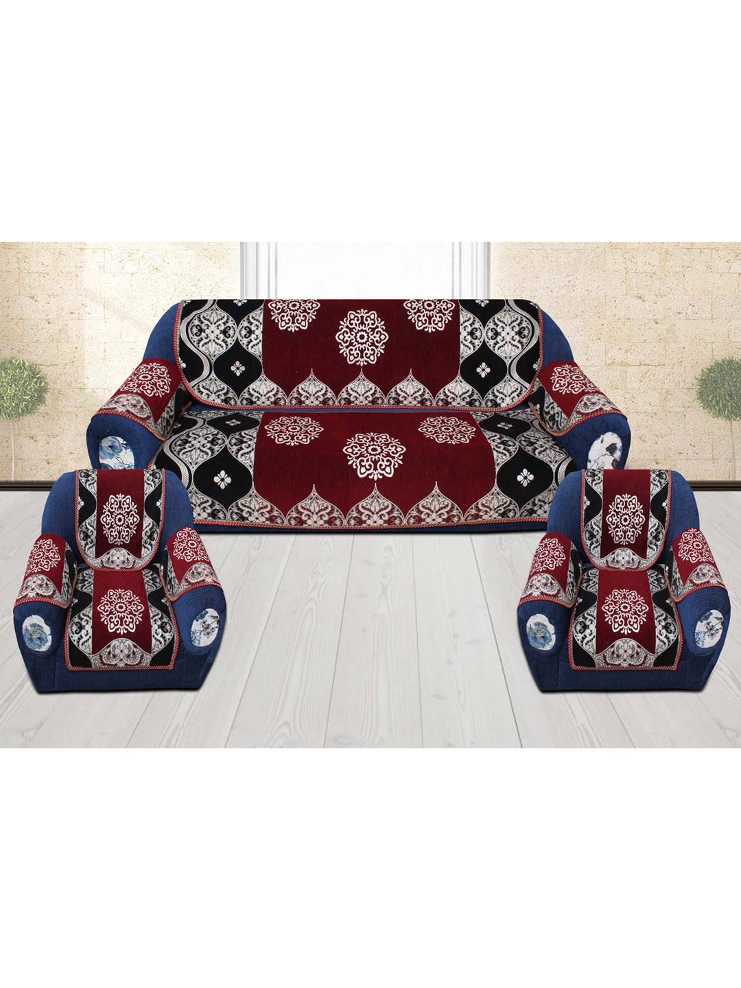 

Slushy Mushy Set Of 16 Maroon & Blue Ethnic Printed Sofa Cover