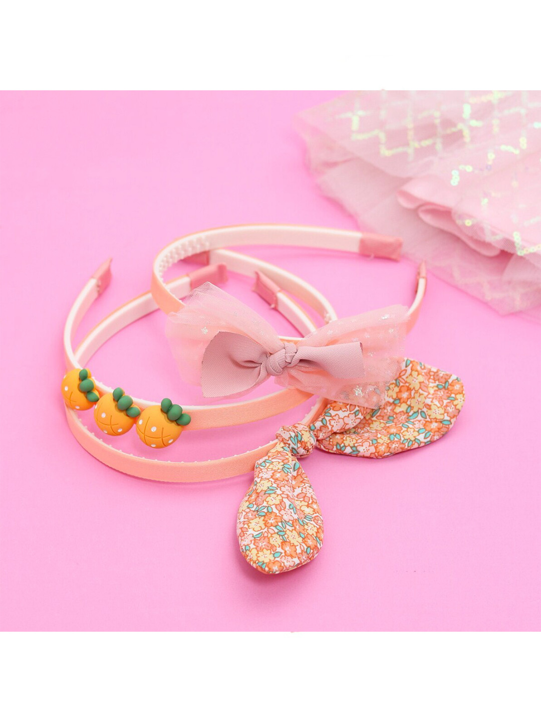 

Yellow Bee Girls Peach-Coloured & Yellow Set of 3 Hairband