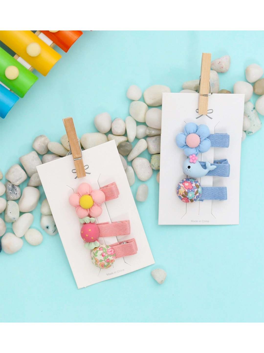 

Yellow Bee Girls Pink & Blue Set of 6 Alligator Hair Clips
