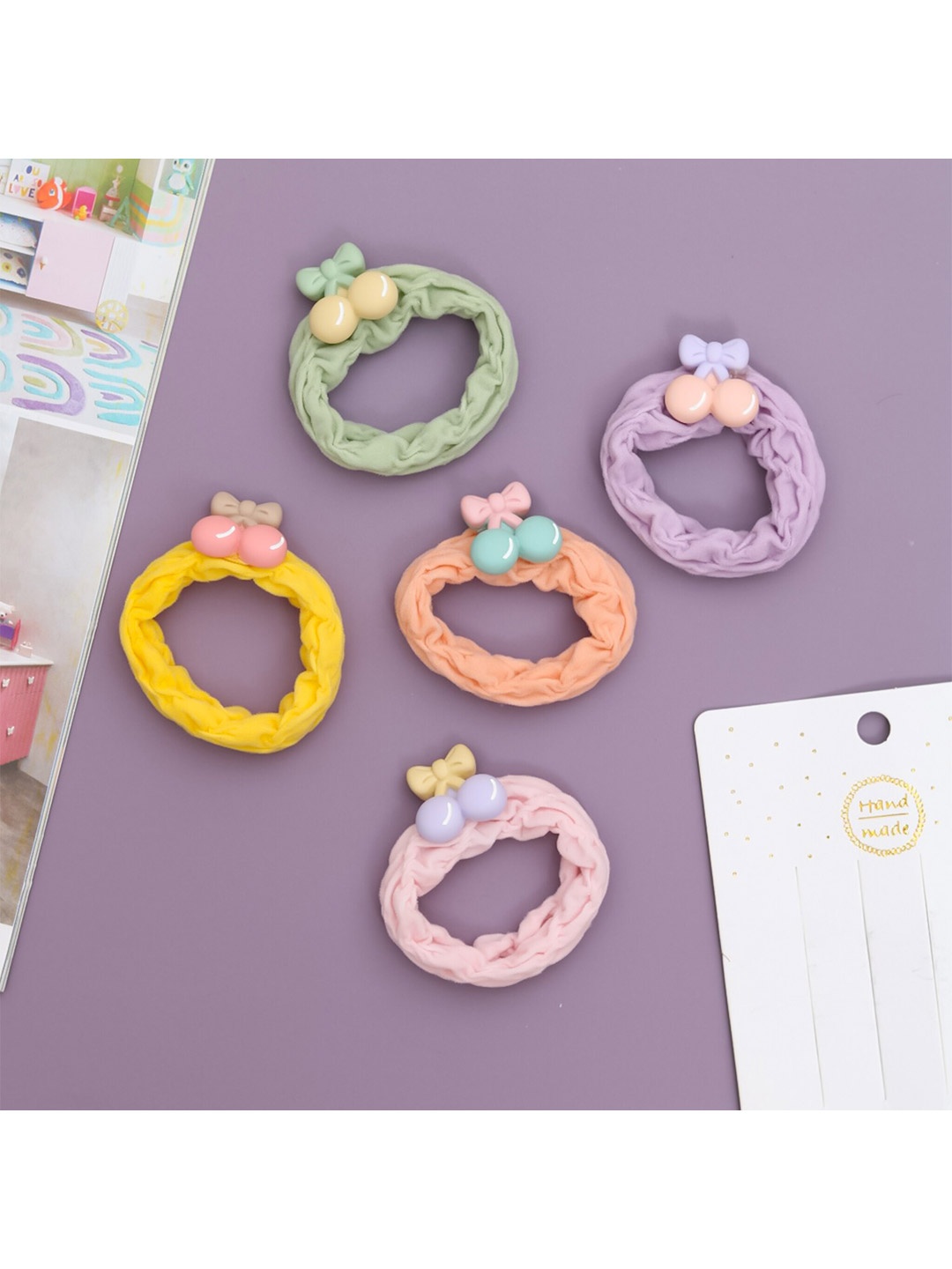 

Yellow Bee Girls Yellow & Purple Set of 5 Ponytail Holders