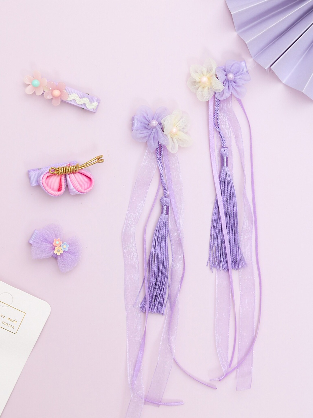 

Yellow Bee Kids-Girls Purple & Pink Set of 5 Hair Accessory Set
