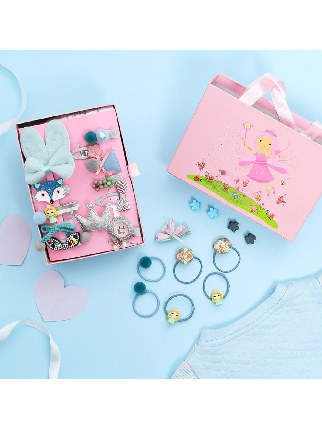 

Yellow Bee Girls Set of 17 Clips With 6 Rubber Band & 1 Belt With One Box, Pink