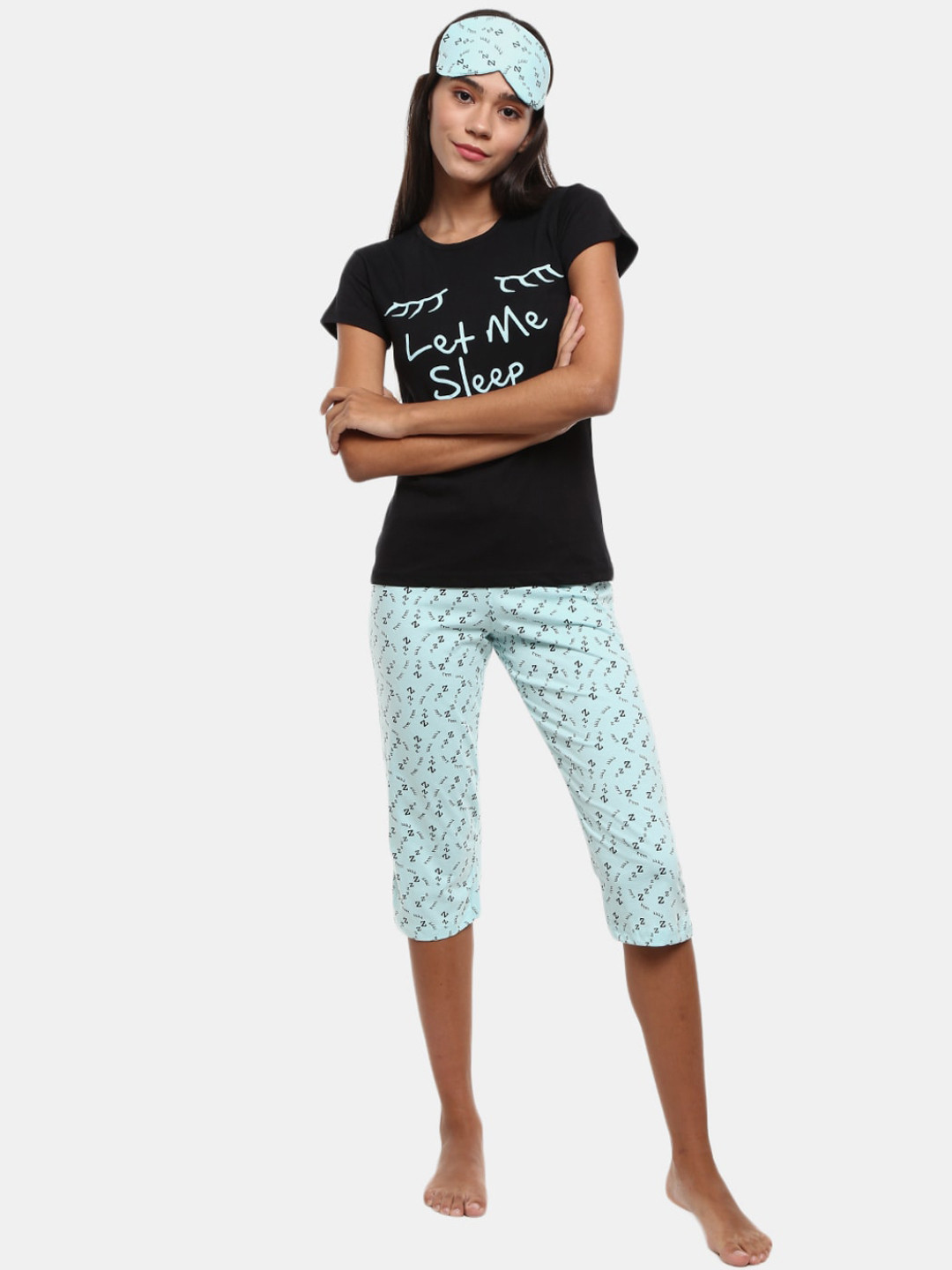 

V-Mart Women Black & Blue Printed Night suit