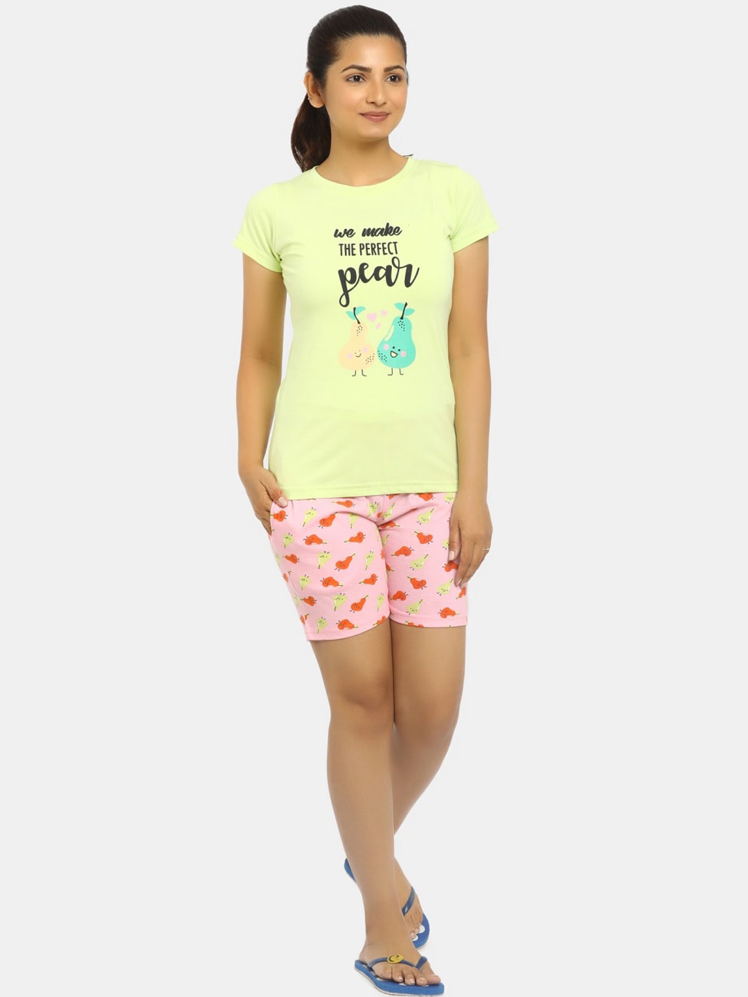

V-Mart Women Yellow & Pink Printed Night suit