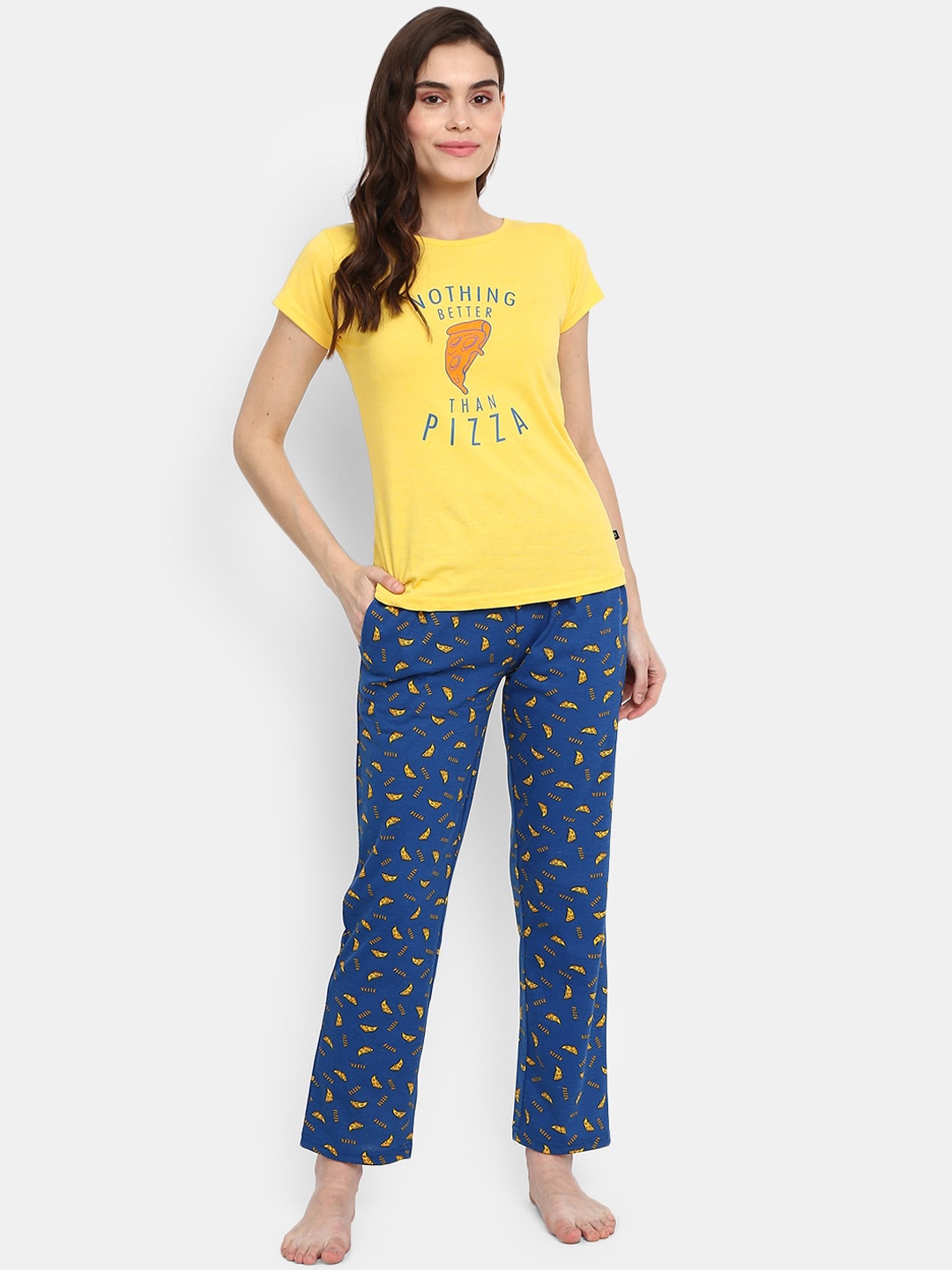 

V-Mart Women Yellow & Blue Printed Night suit