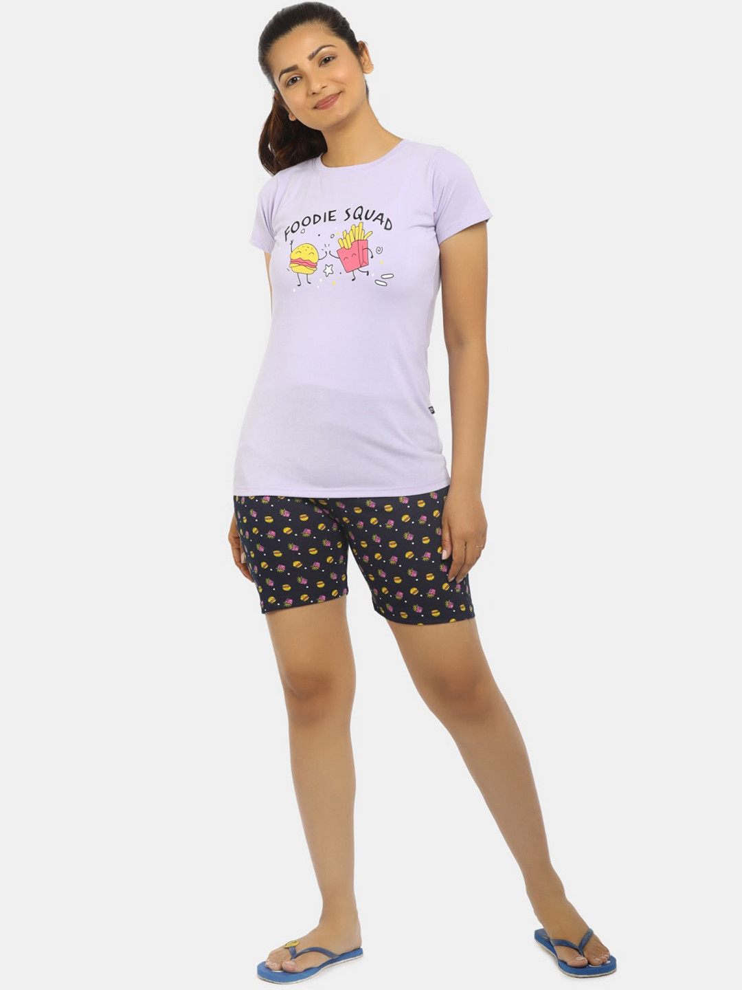 

V-Mart Women Lavender & Navy Blue Printed Night suit
