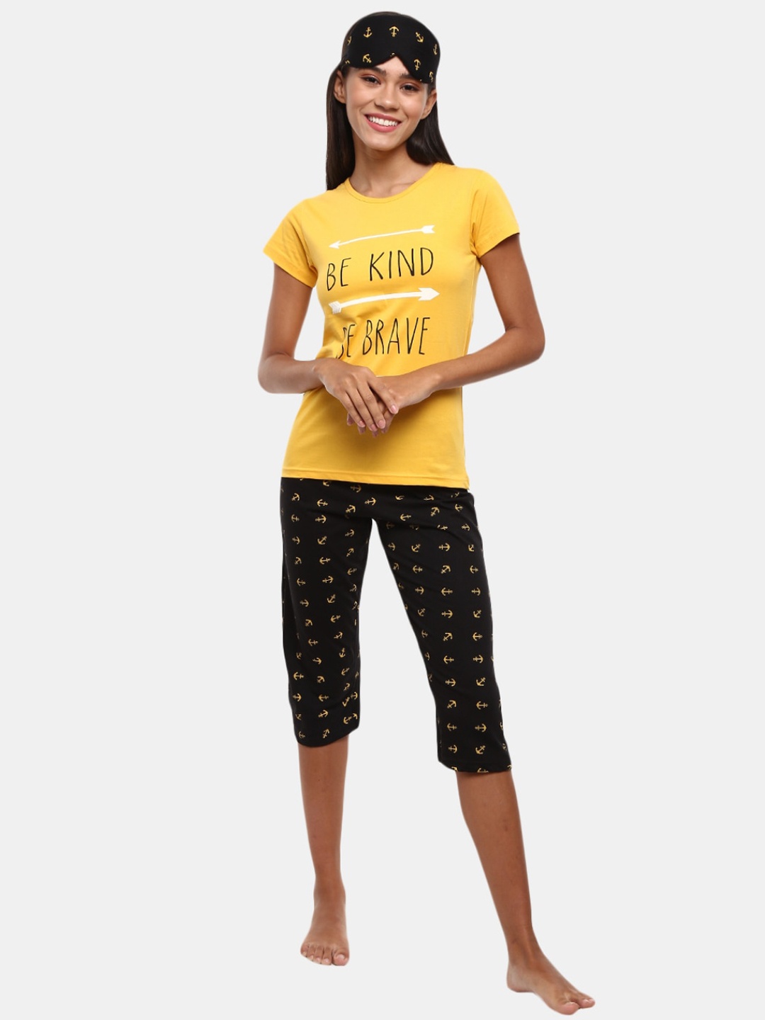 

V-Mart Women Mustard & Black Printed Night suit