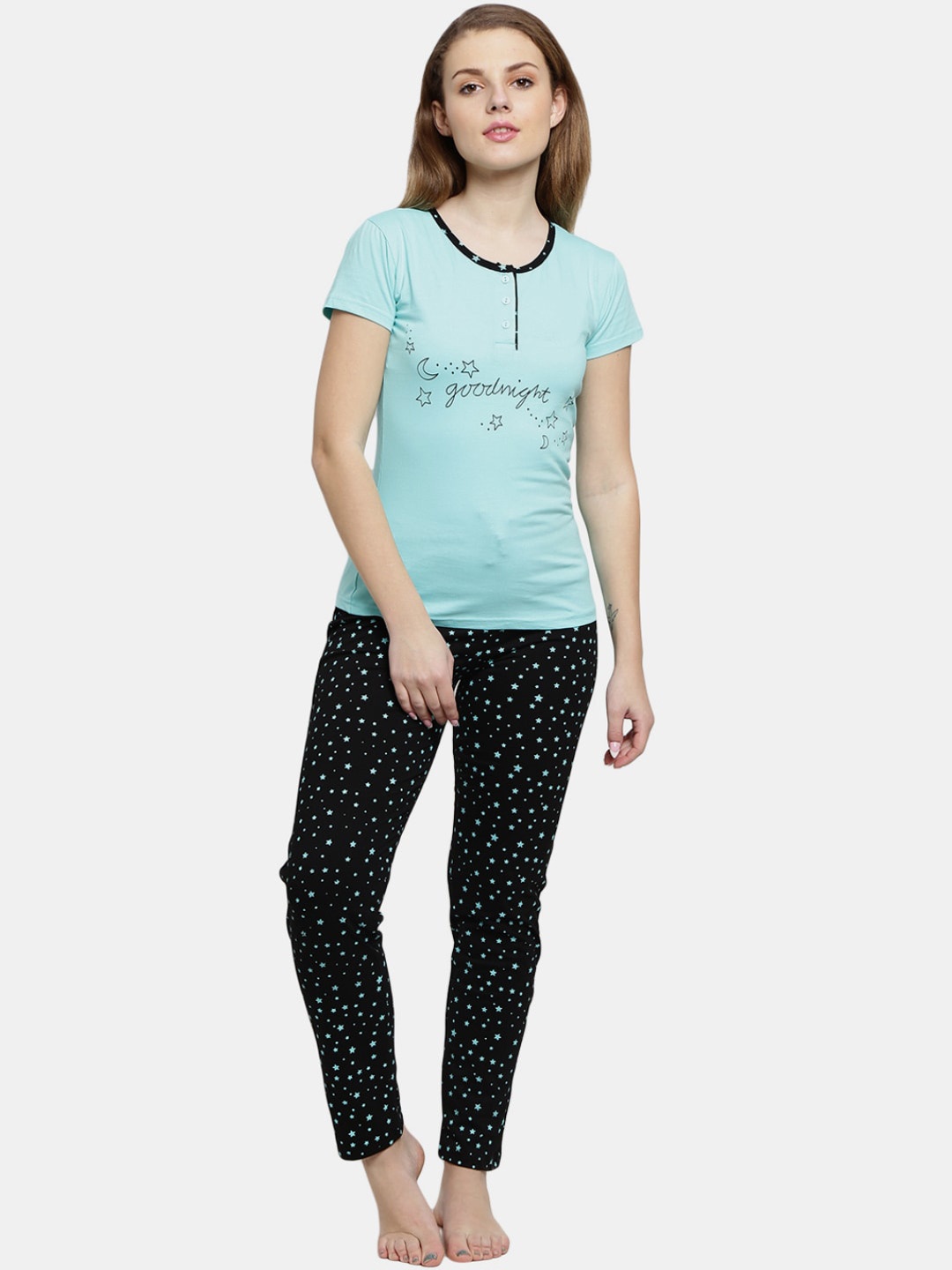 

V-Mart Women Blue & Black Printed Night suit