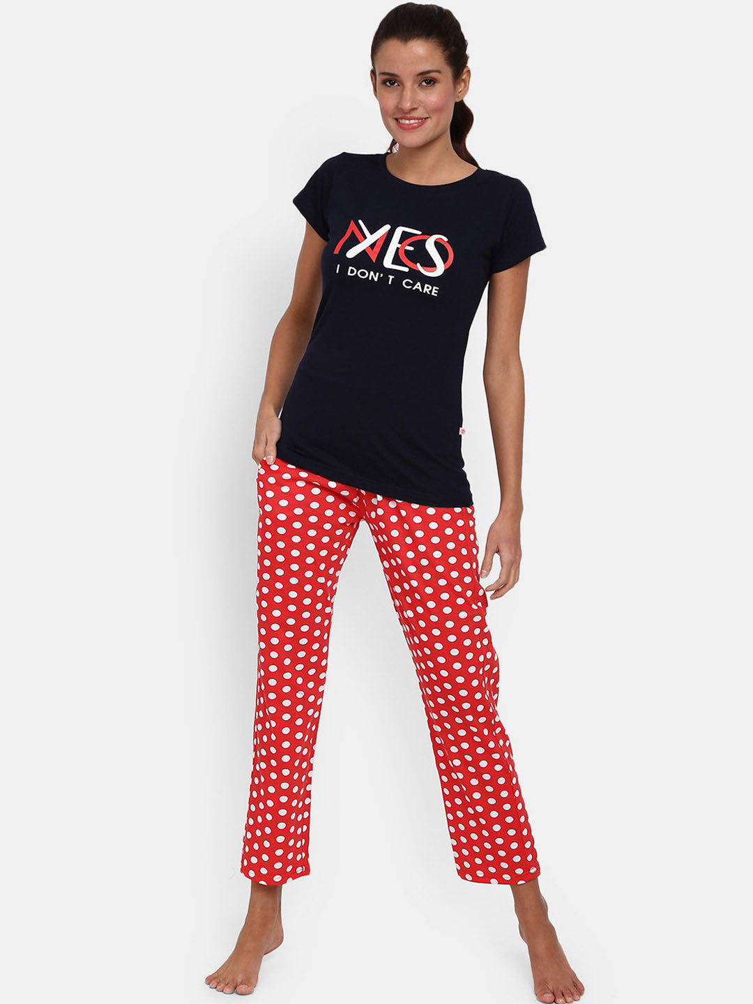 

V-Mart Women Navy Blue & Red Printed Night suit