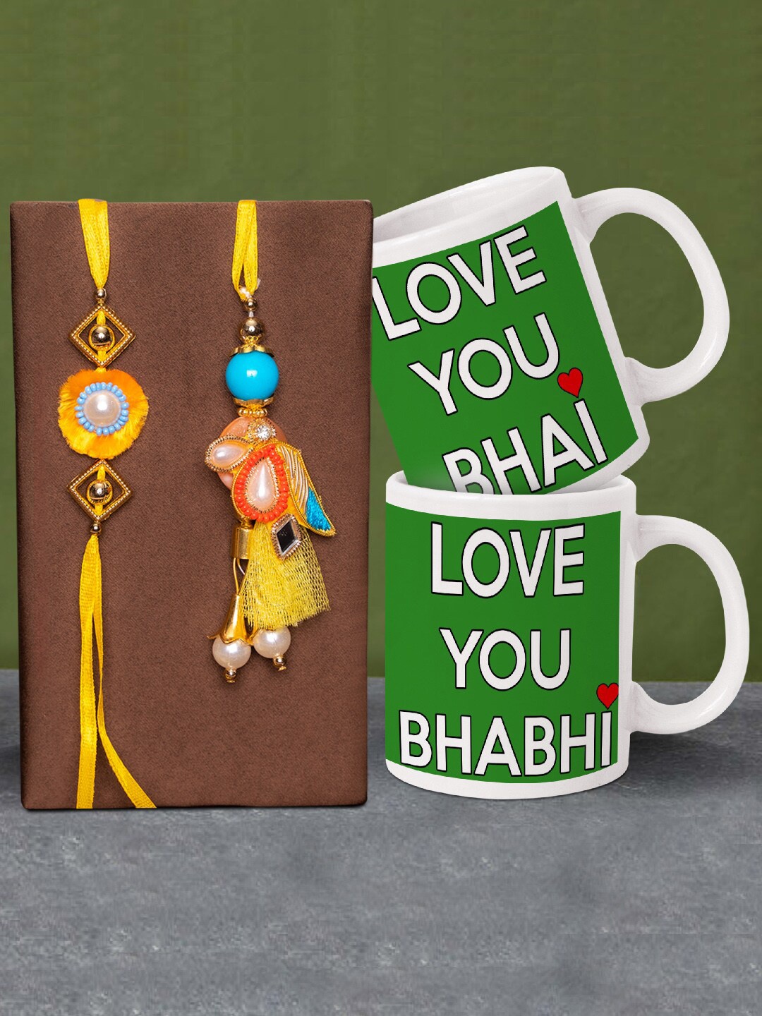 

TIED RIBBONS Bhaiya Bhabhi Rakhi Combo with Mugs Gift Set, Yellow