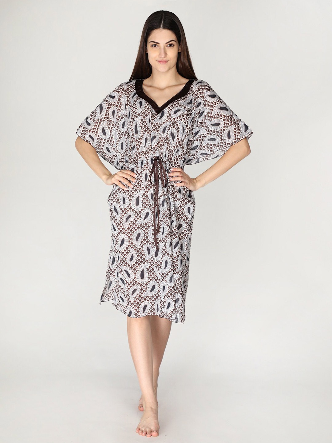 

Organzaa Brown Printed Kaftan Nightdress