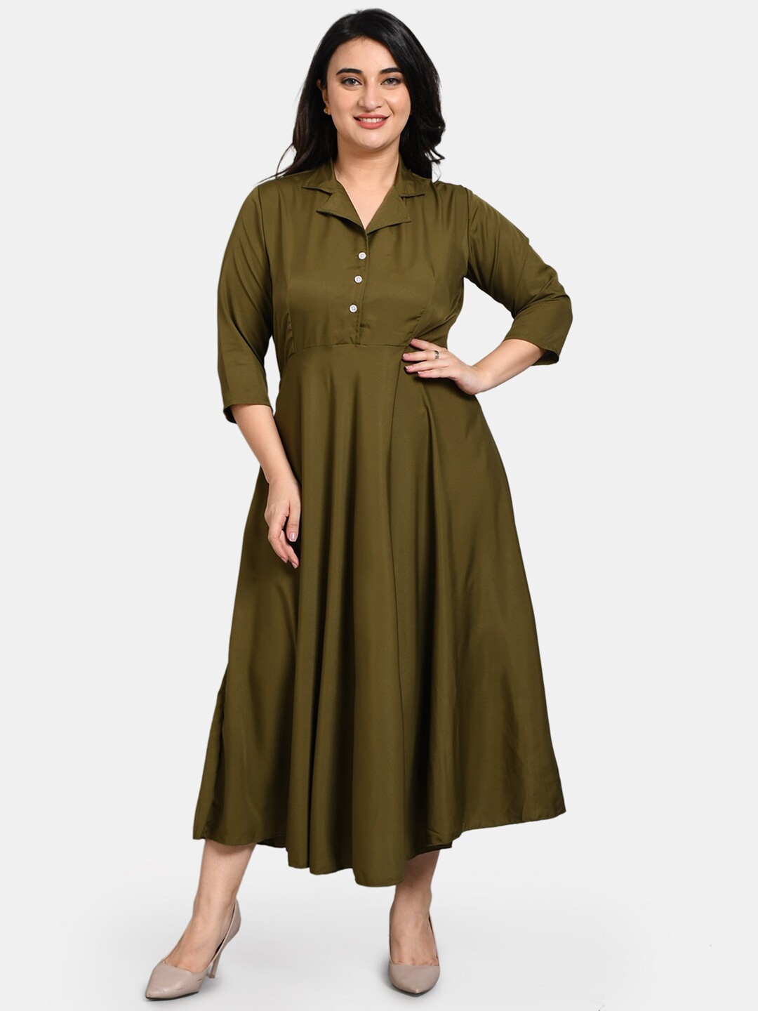 

Kushi Flyer Green Crepe Formal Shirt Cotton Midi Dress