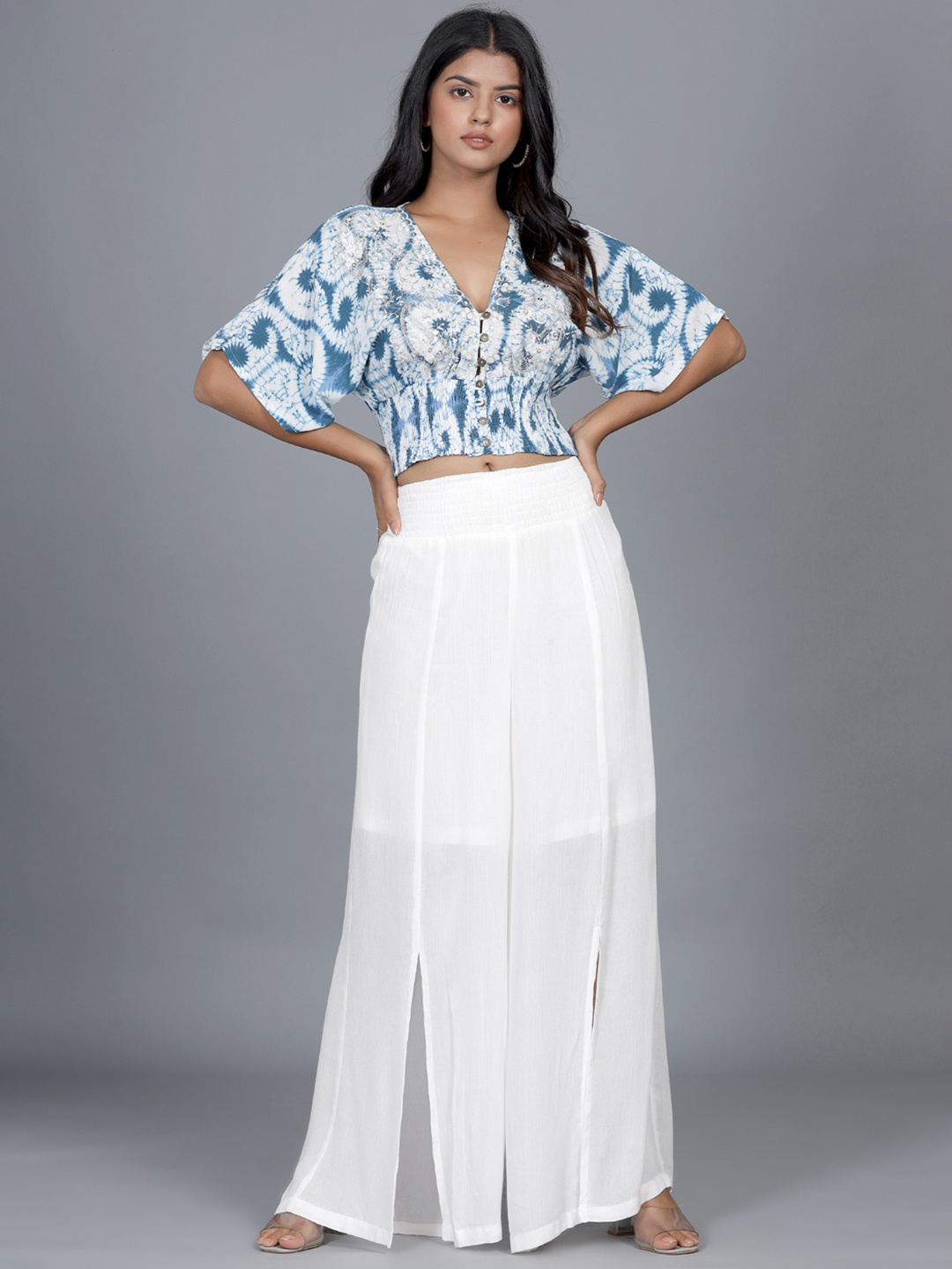 

WESTIFIED Women White Flared Knitted Palazzos