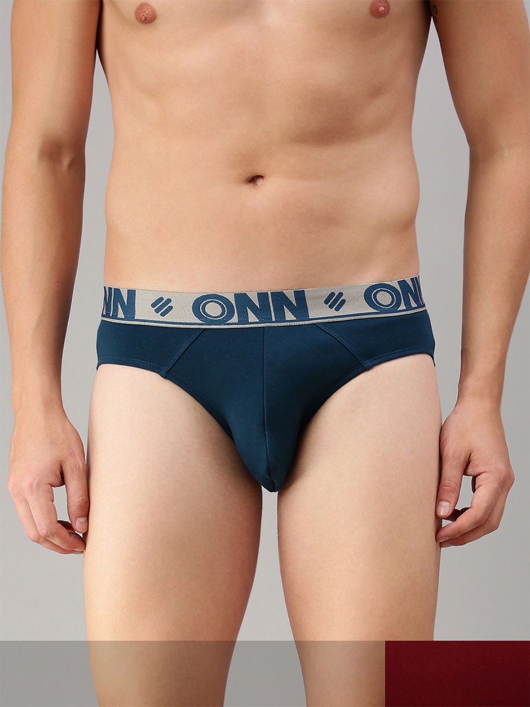 

ONN Men Pack Of 2 Blue & Maroon Solid Basic Briefs