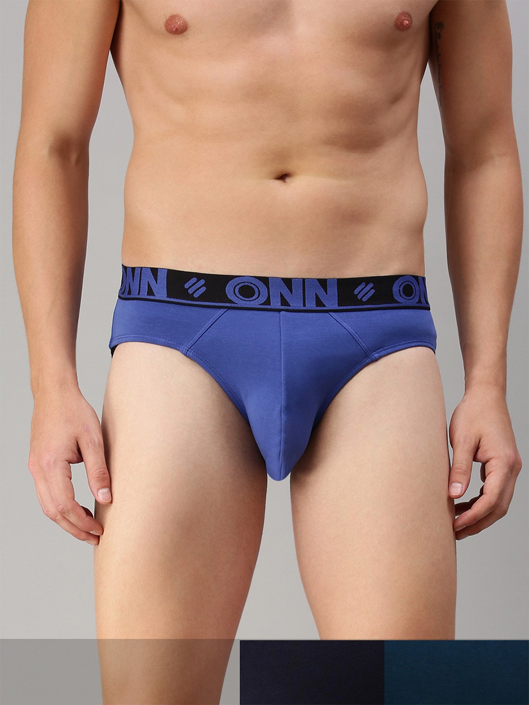 

ONN Men Pack Of 3 Navy Blue Solid Basic Briefs ONN_271_INKBU_SBLU_NB_3PC