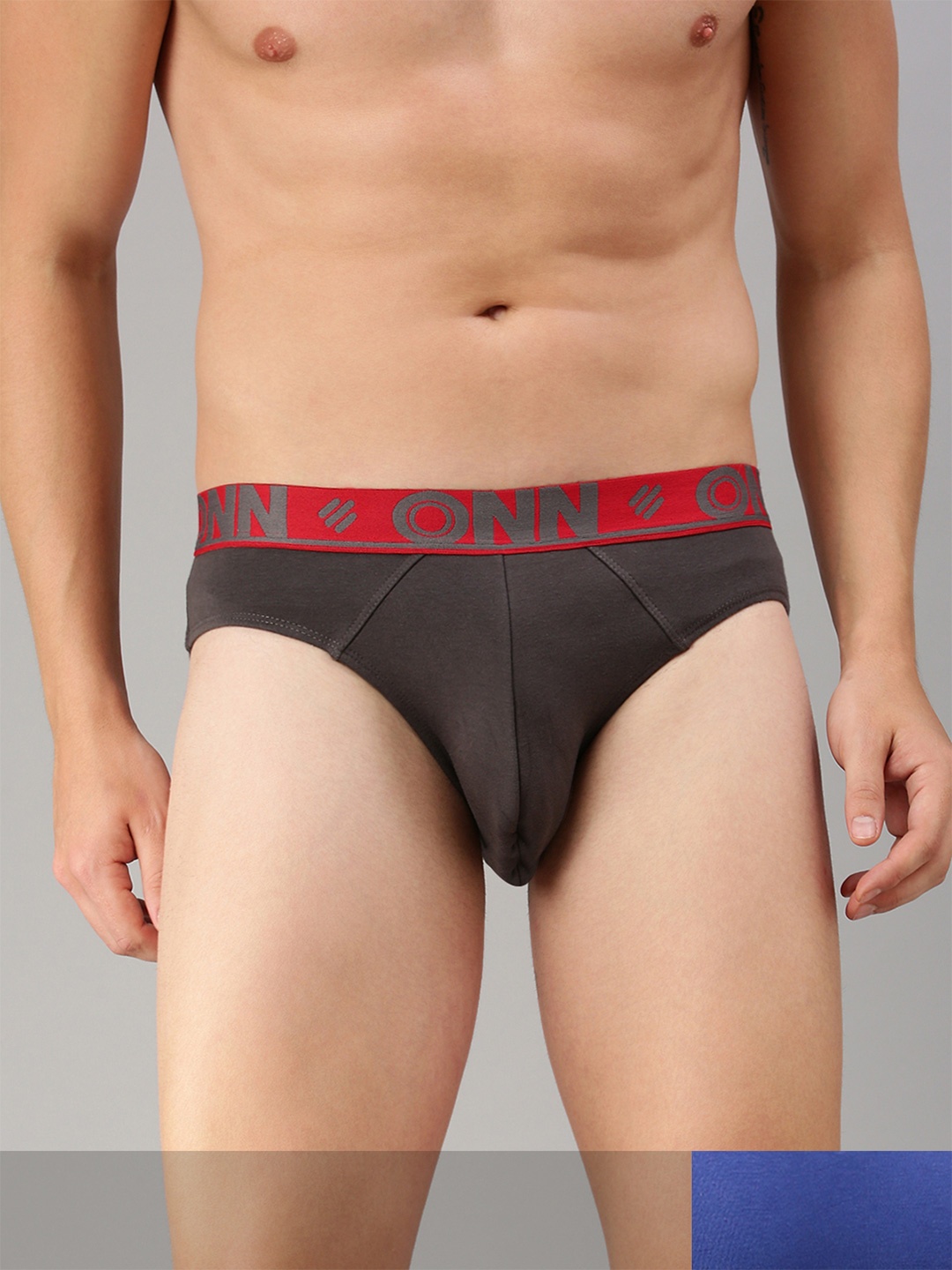 

ONN Men Pack Of 2 Grey & Blue Solid Basic Briefs