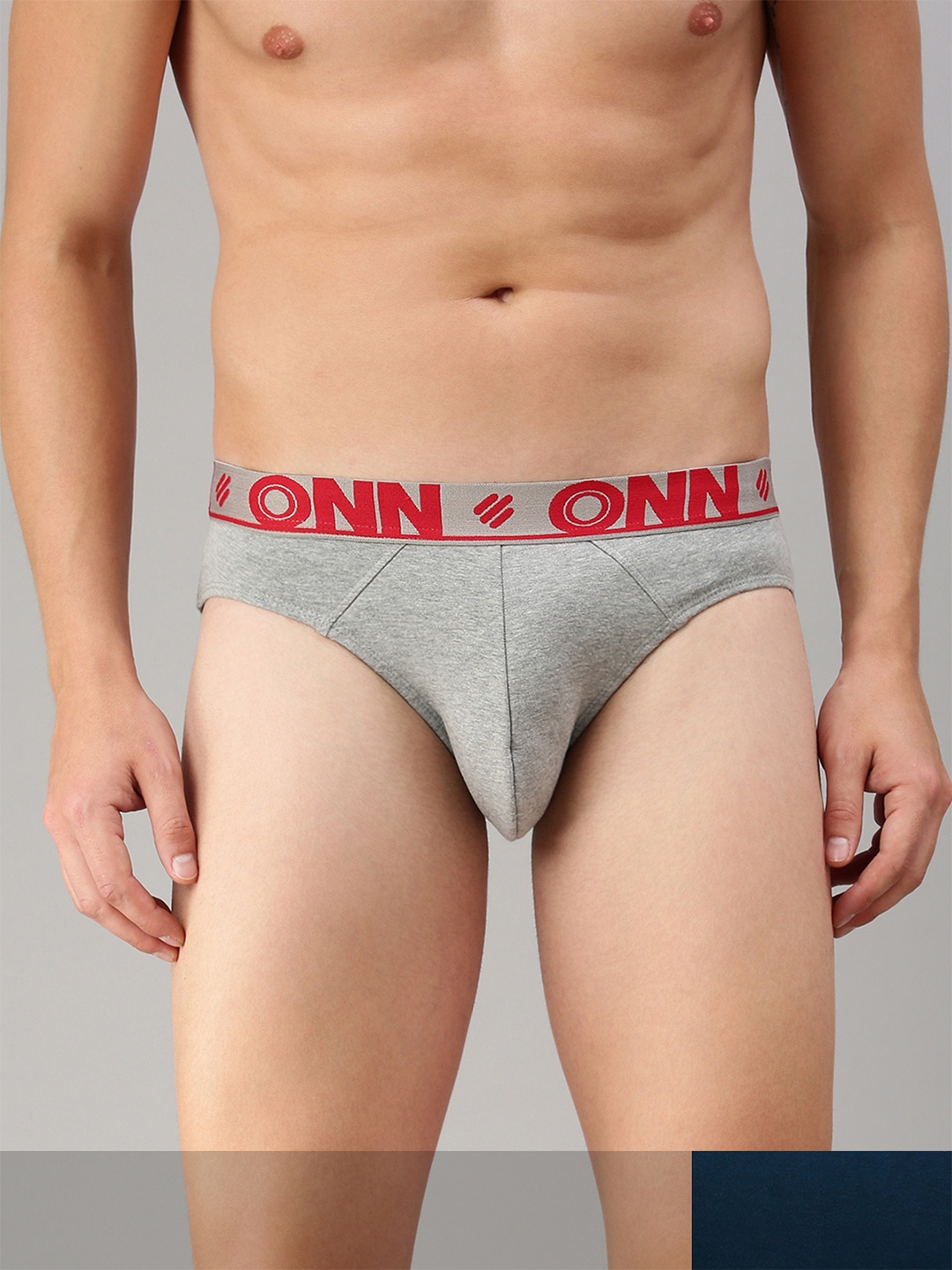 

ONN Men Pack Of 2 Grey & Blue Basic Briefs, Grey melange