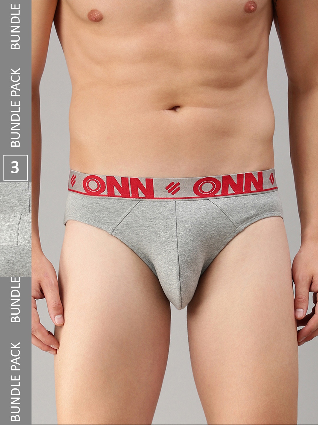 

ONN Men Pack Of 3 Grey Melange Solid Briefs