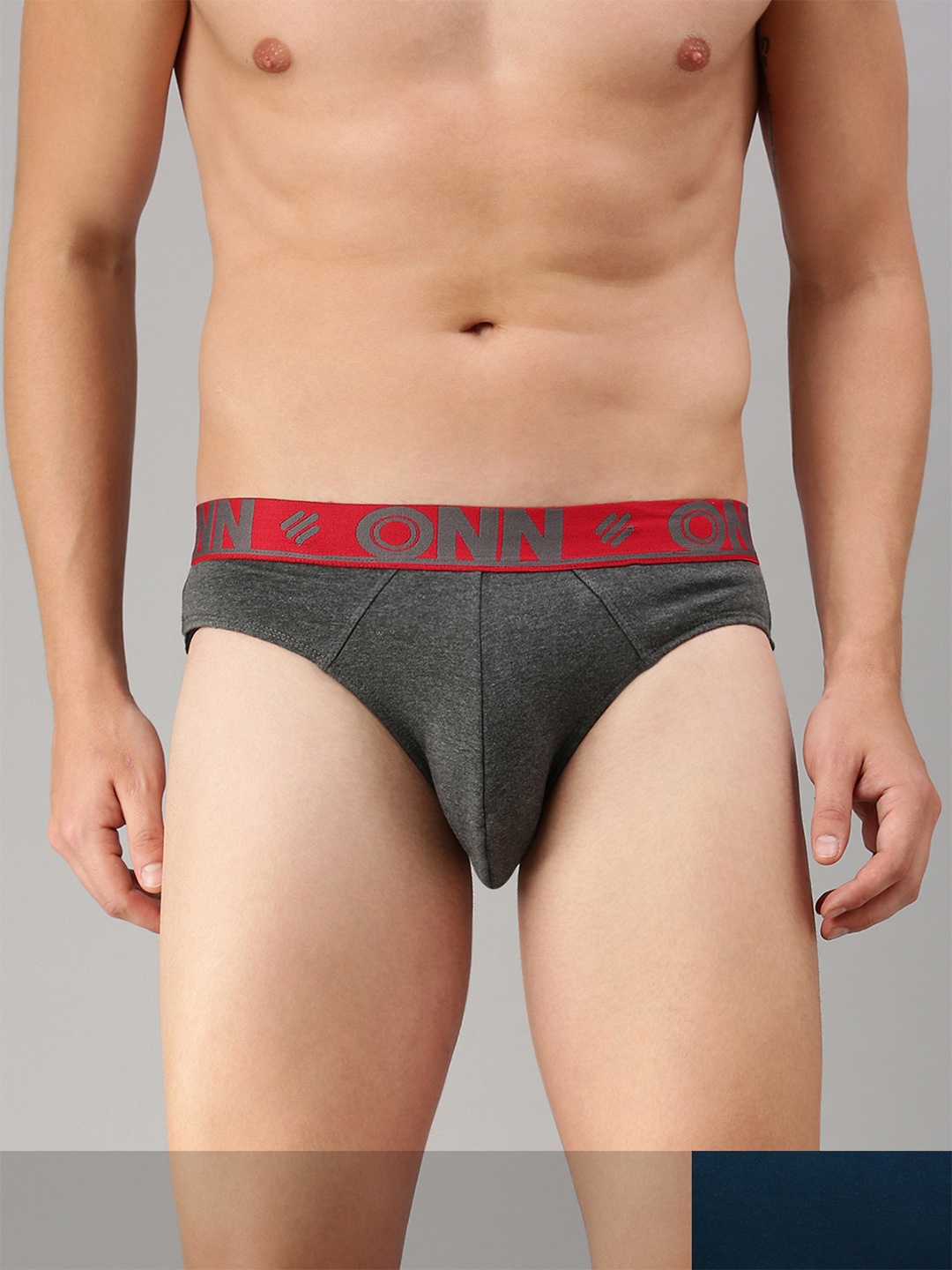 

ONN Men Pack Of 2 Blue & Grey Melange Solid Cotton Briefs