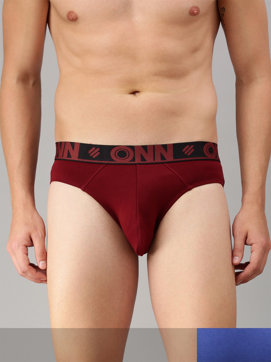 

ONN Men Pack Of 2 Maroon & Blue Solid Basic Briefs
