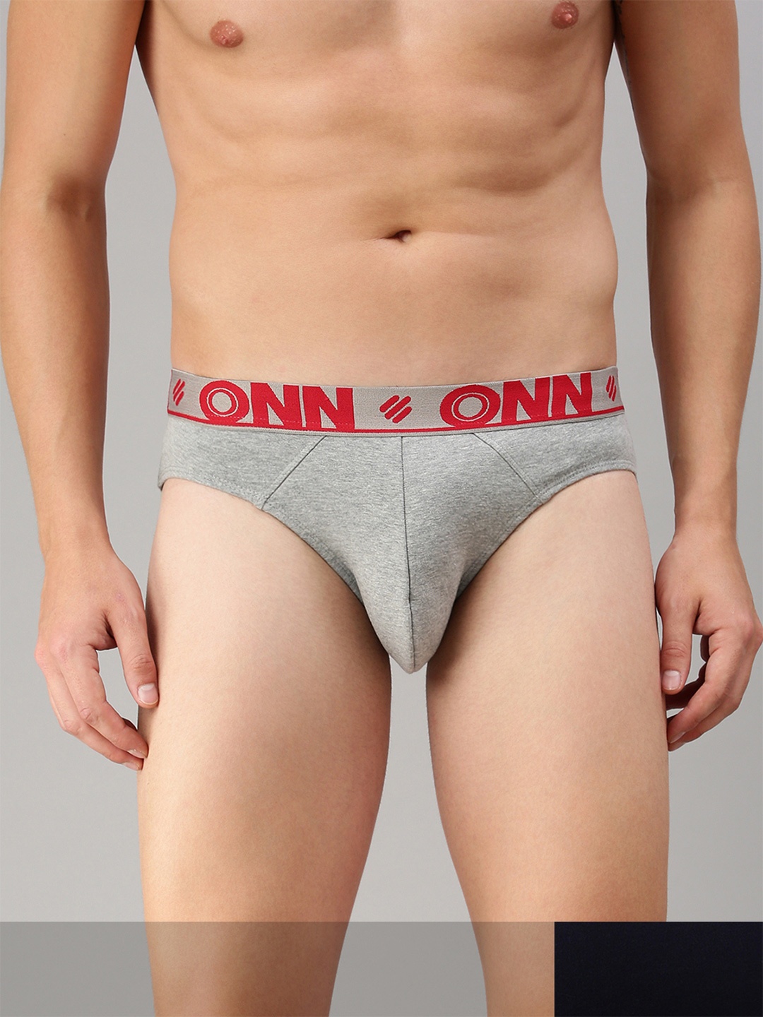 

ONN Men ONN Men Pack Of 2 Navy Blue & Grey Melange Solid Basic Briefs