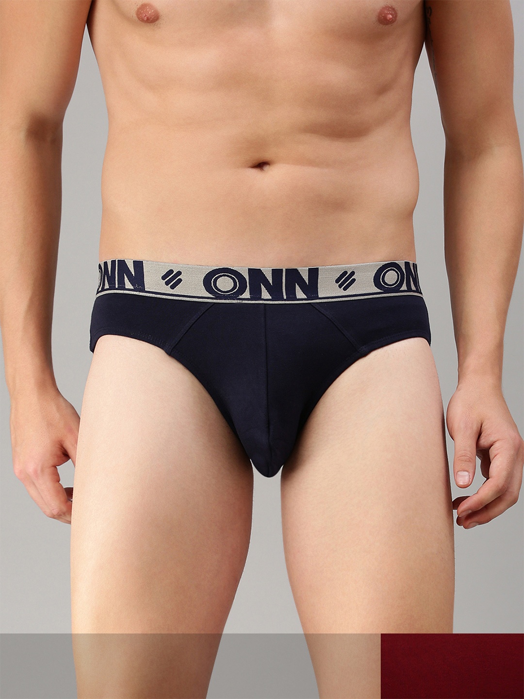 

ONN Men Pack Of 2 Maroon & Navy Blue Solid Basic Briefs