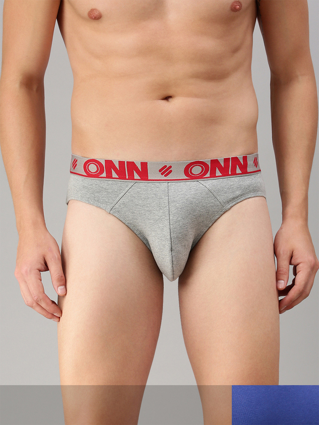 

ONN Men Pack Of 2 Blue & Grey Melange Solid Basic Briefs
