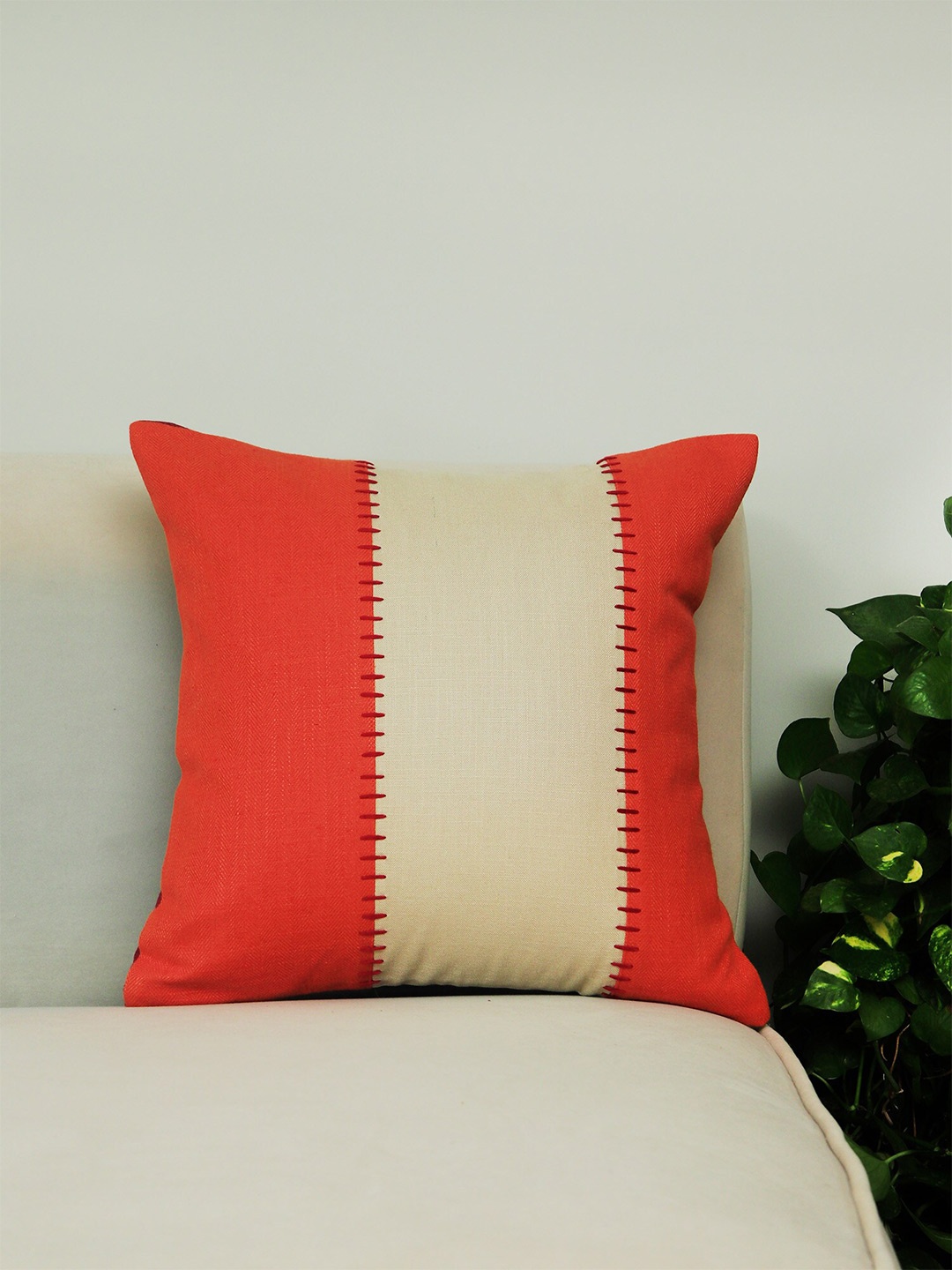 

ZEBA Orange & Cream-Coloured Colourblocked Square Cushion Covers