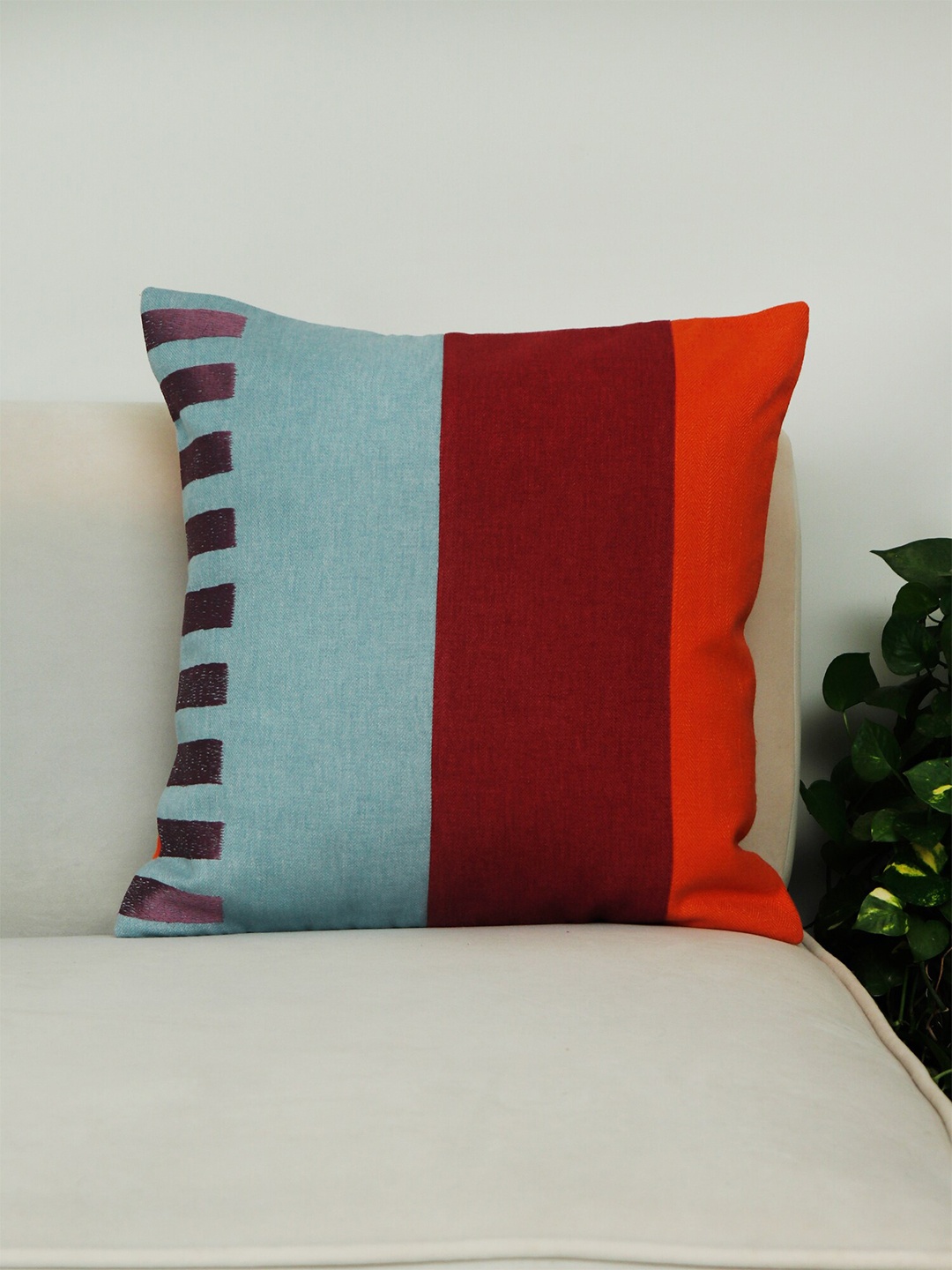 

ZEBA Orange & Blue Colourblocked Square Cushion Covers