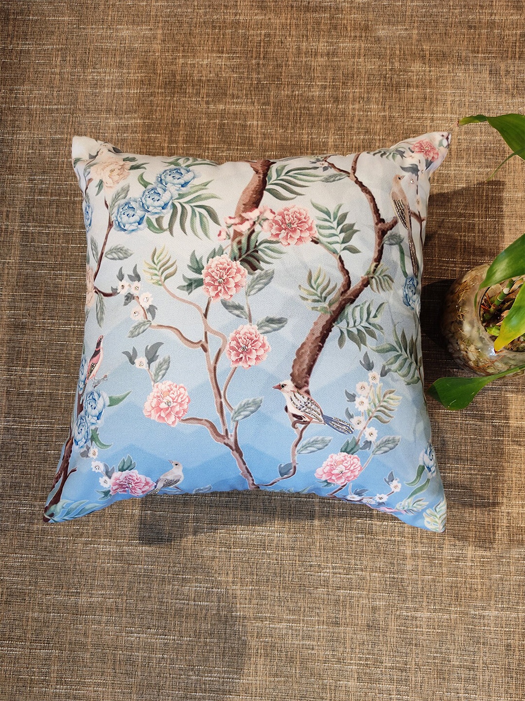 

ZEBA Blue & Pink Floral Square Cushion Covers