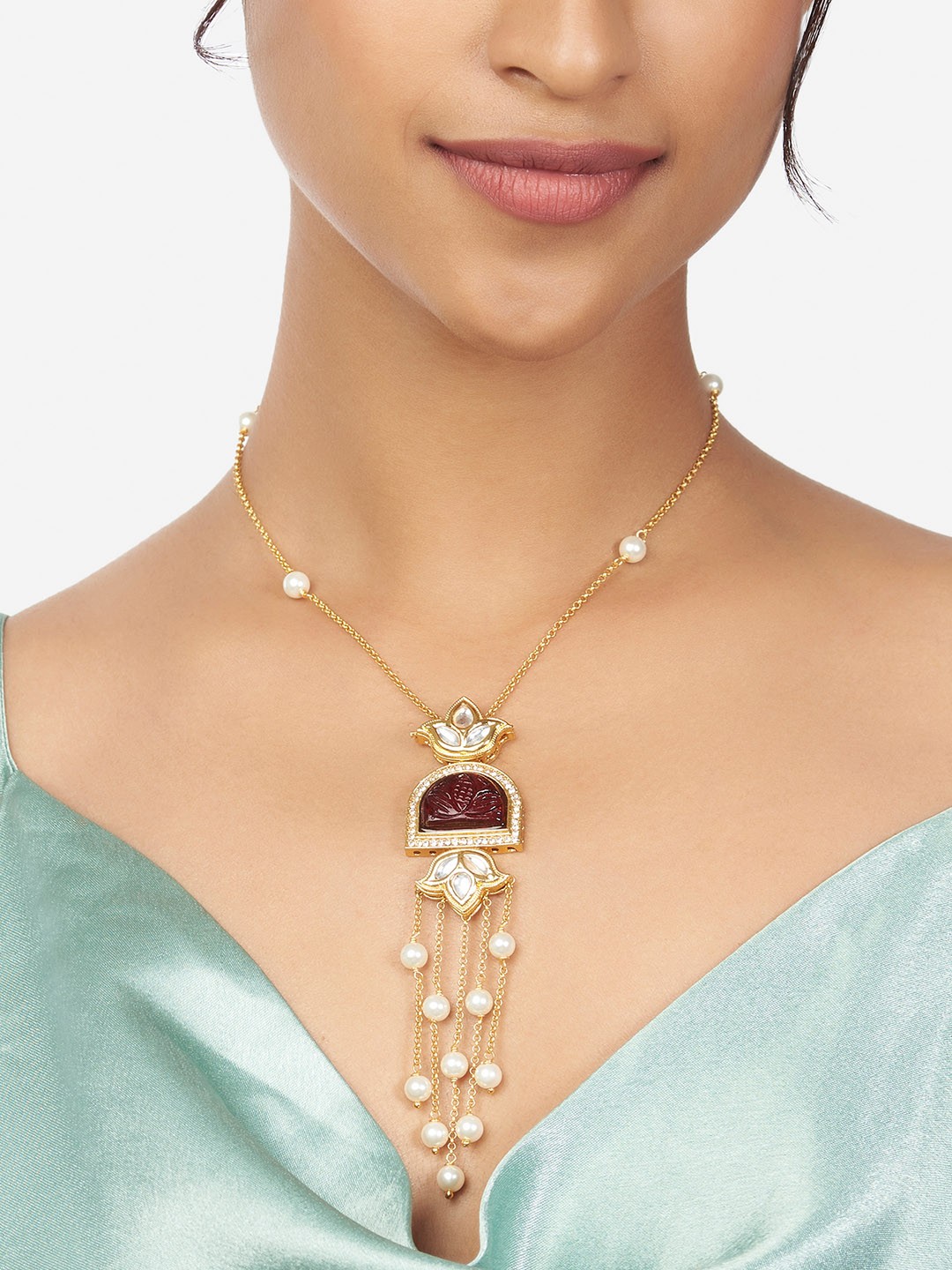 

Ahaanya Gold-Toned & Brown Brass Gold-Plated Antique Necklace