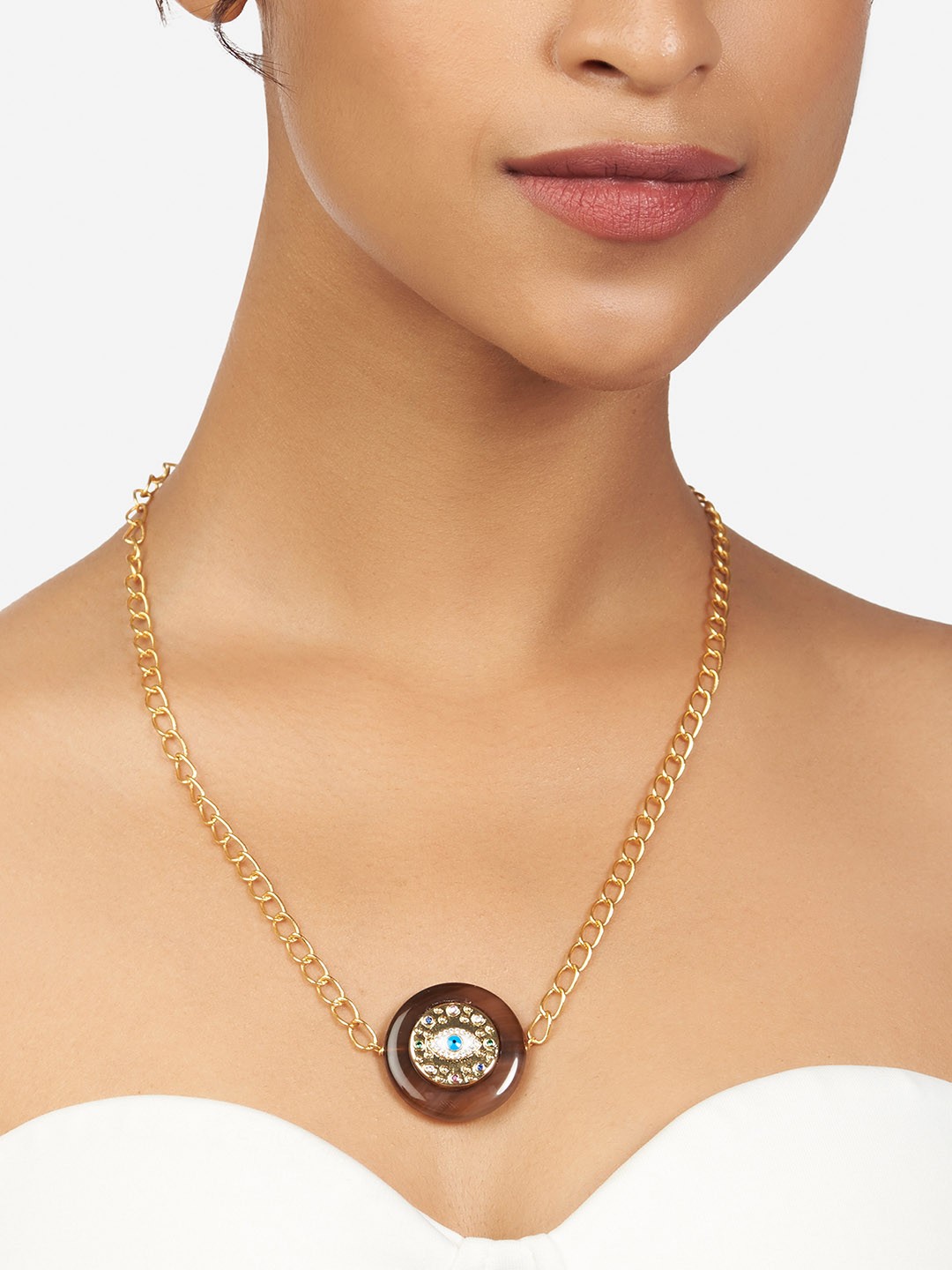 

Ahaanya Gold-Toned & Brown Brass Gold-Plated Necklace