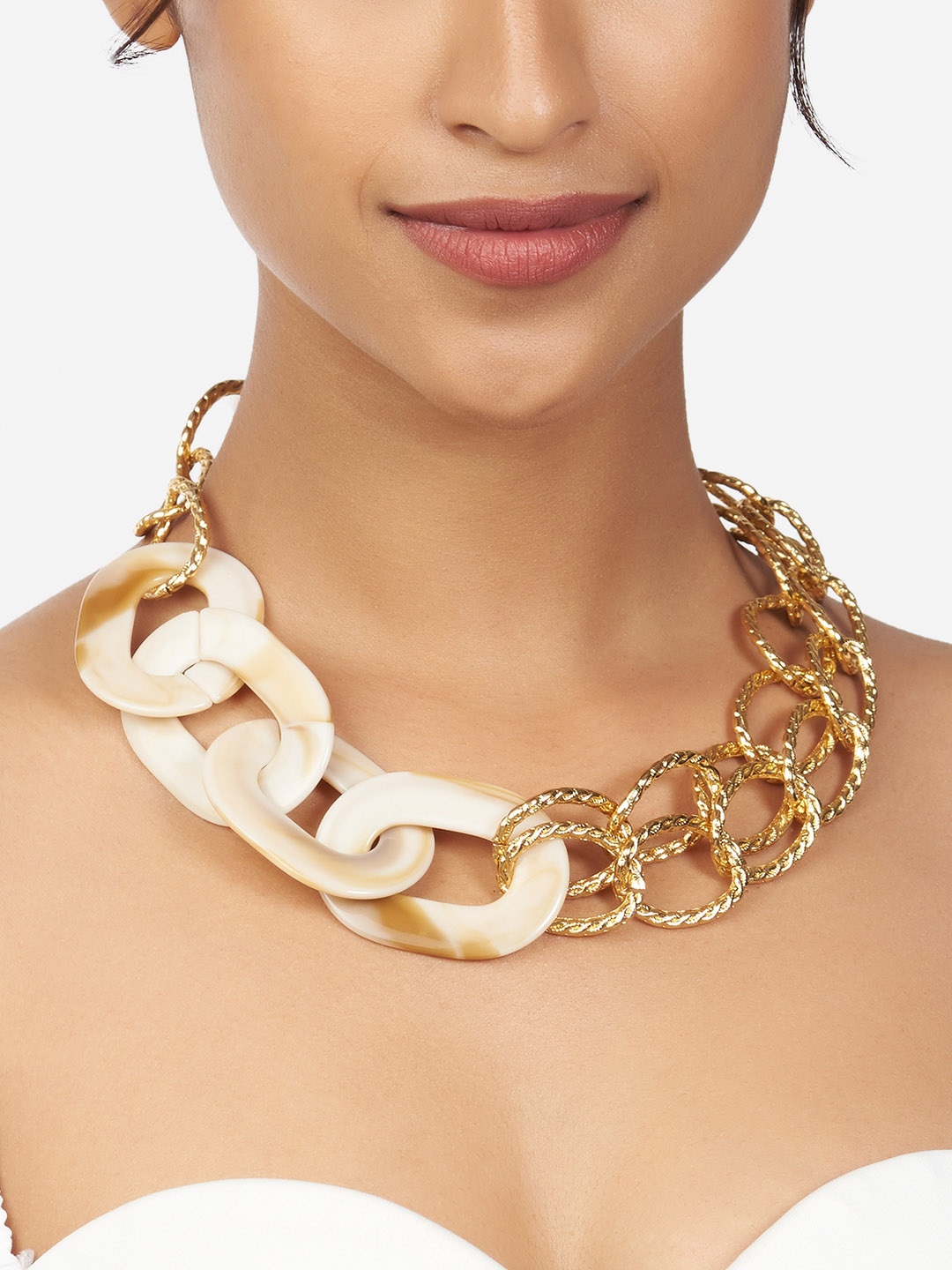 

Ahaanya Gold-Toned & Cream-Coloured Brass Gold-Plated Layered Necklace