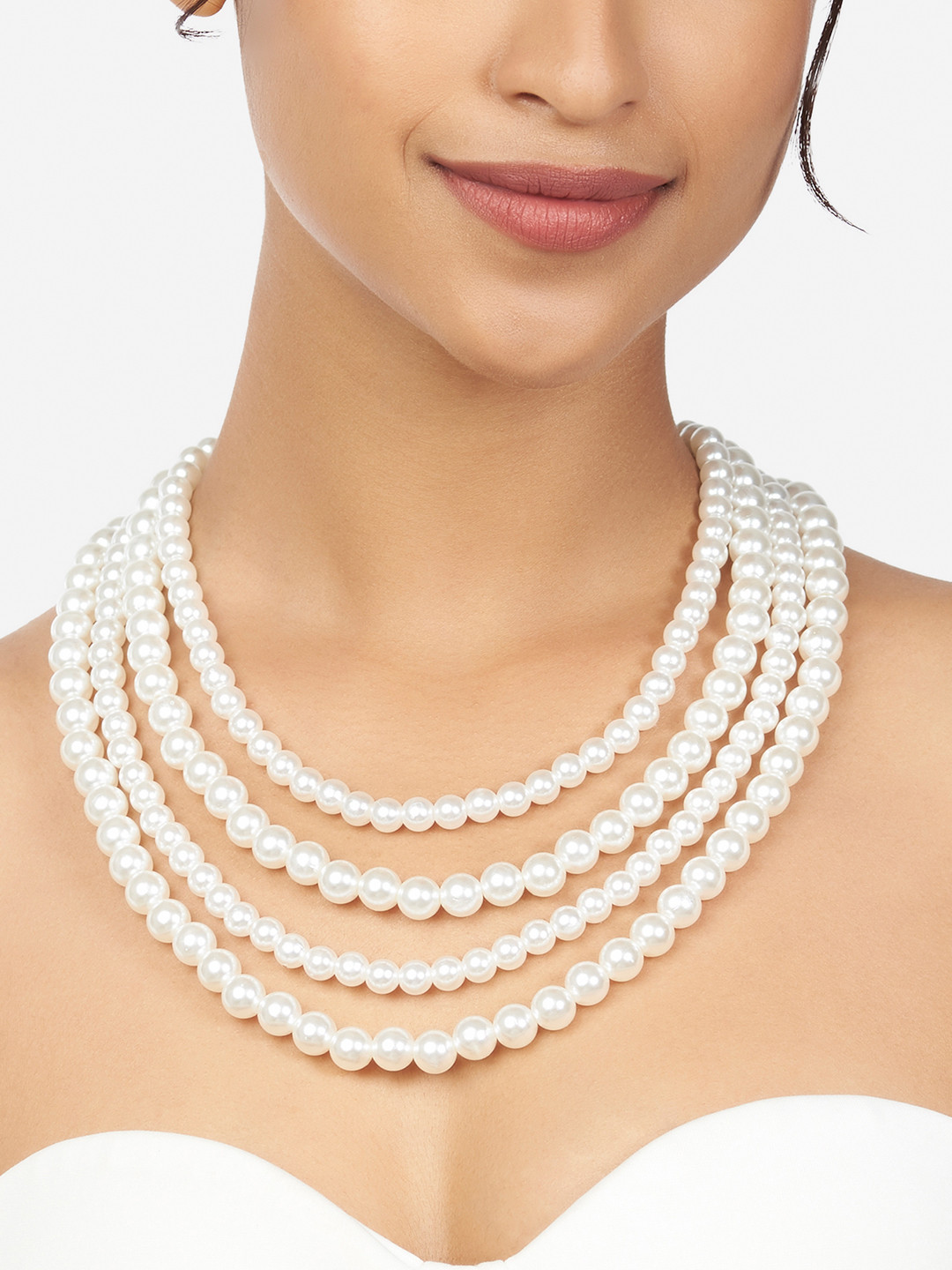 

Ahaanya White & Gold-Toned Brass Layered Necklace