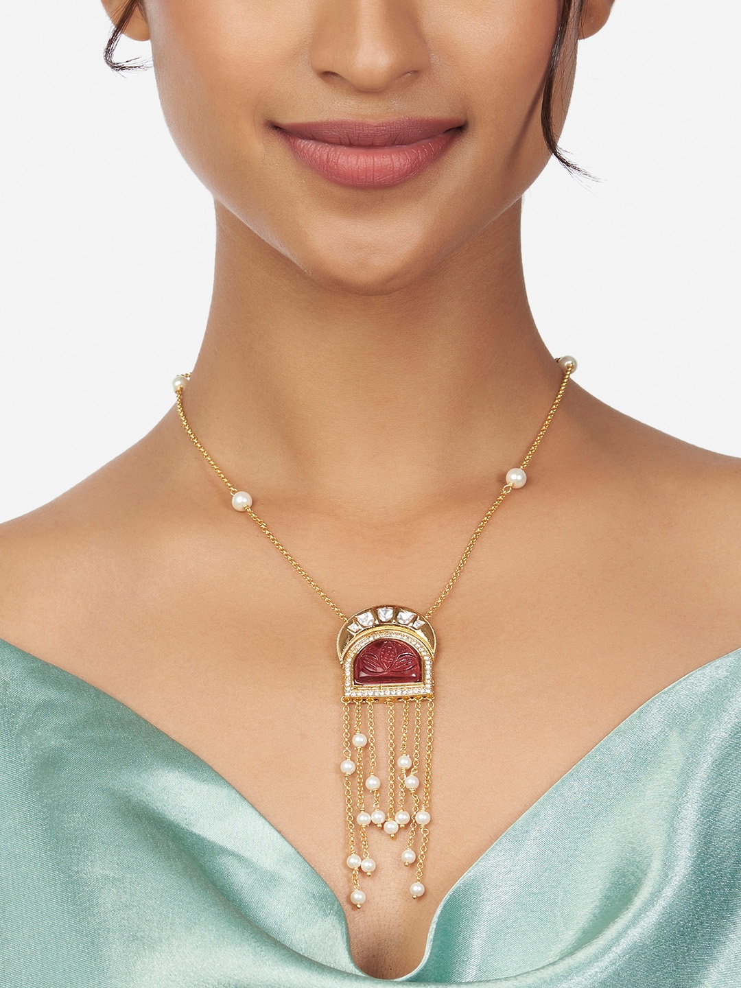 

Ahaanya Gold-Toned & Red Brass Gold-Plated Antique Necklace