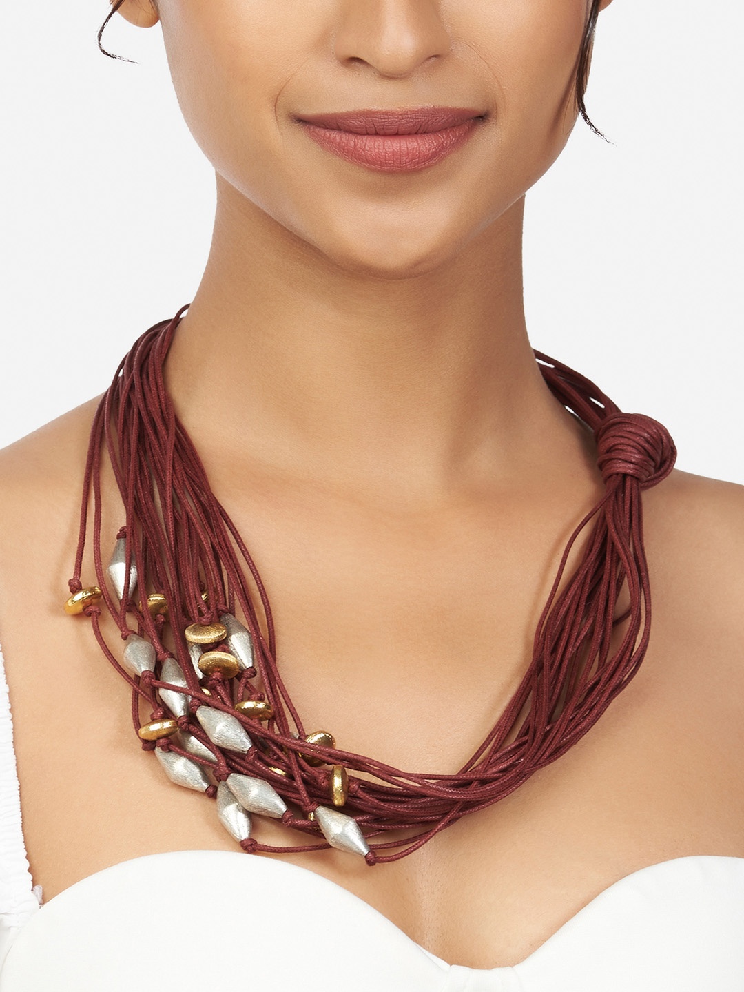

Ahaanya Women Gold-Toned & Red Brass Bohemian Necklace
