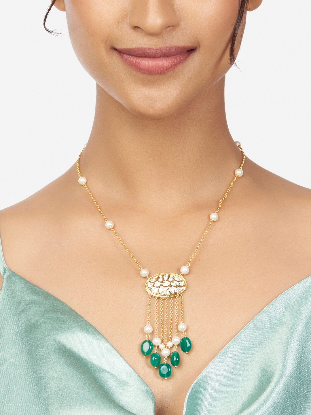 

Ahaanya Gold-Toned & Green Brass Gold-Plated Antique Necklace