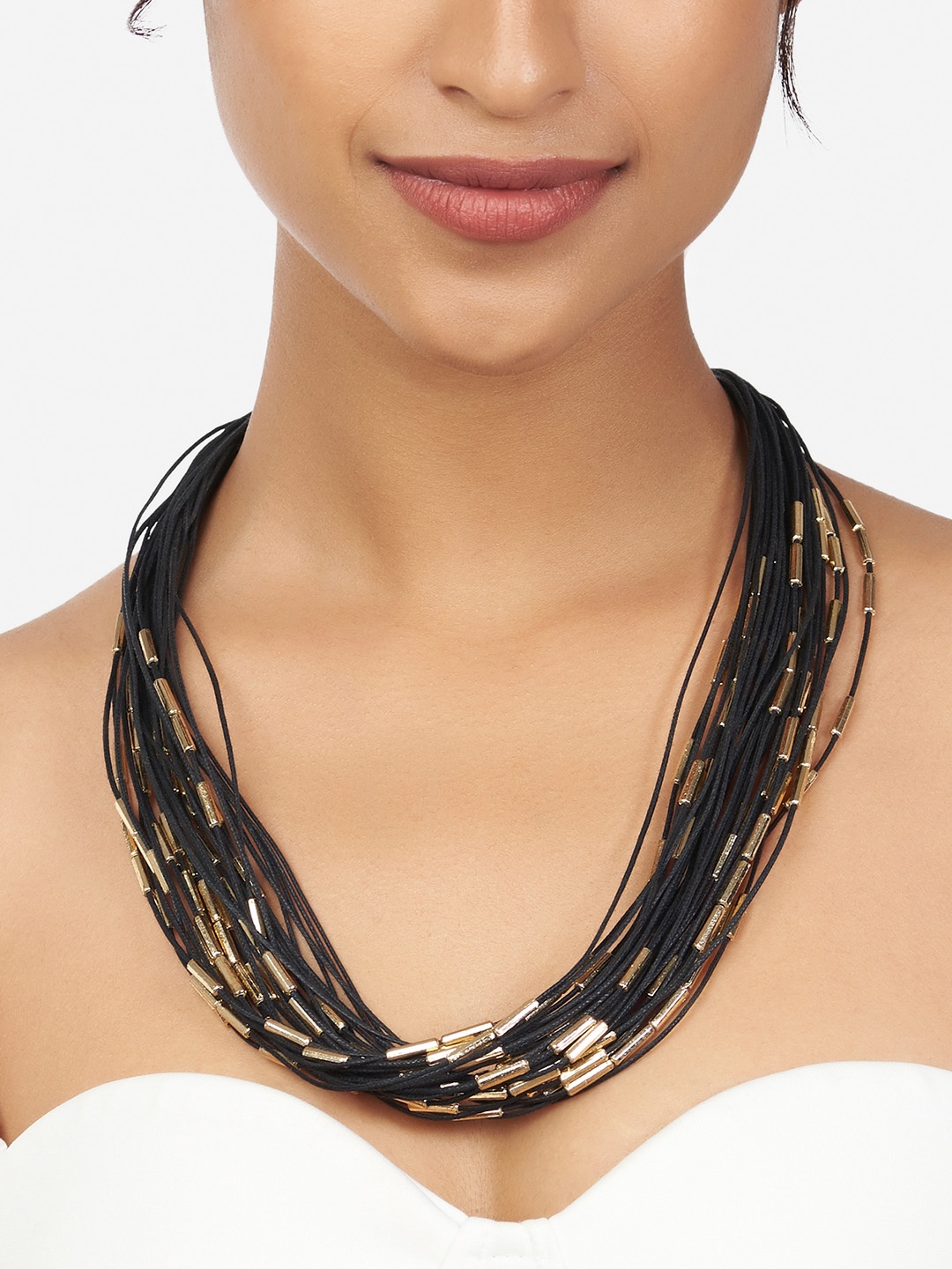 

Ahaanya Women Gold-Toned & Black Brass Gold-Plated Bohemian Necklace