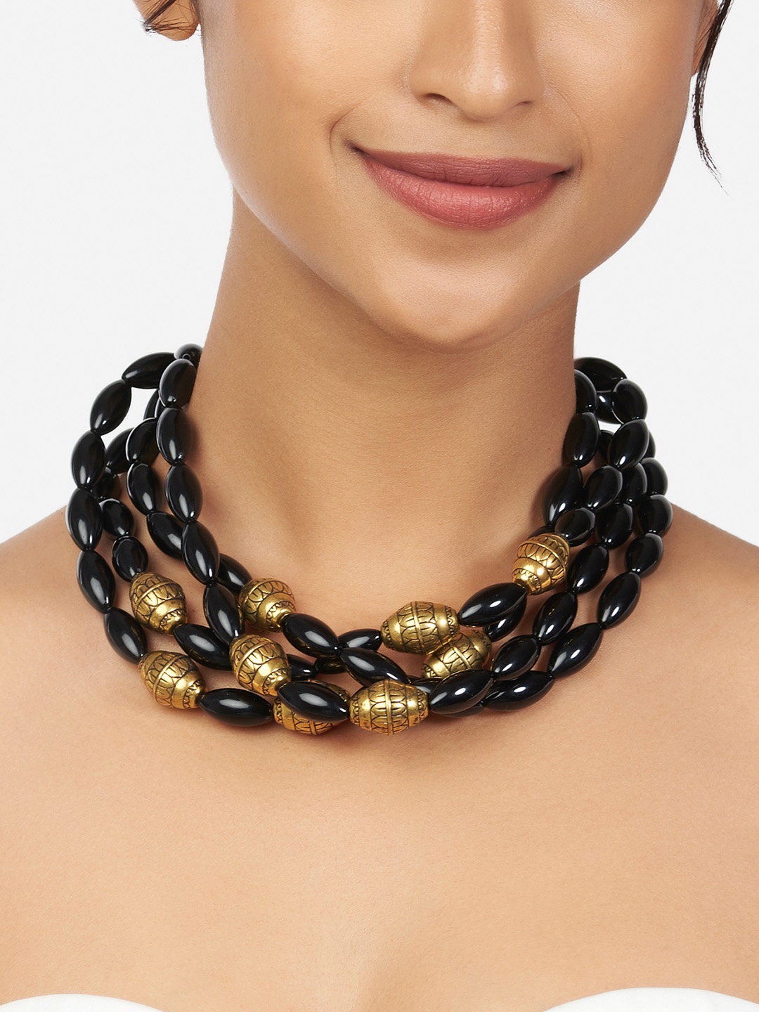 

Ahaanya Women Gold-Toned & Black Brass Gold-Plated Layered Necklace