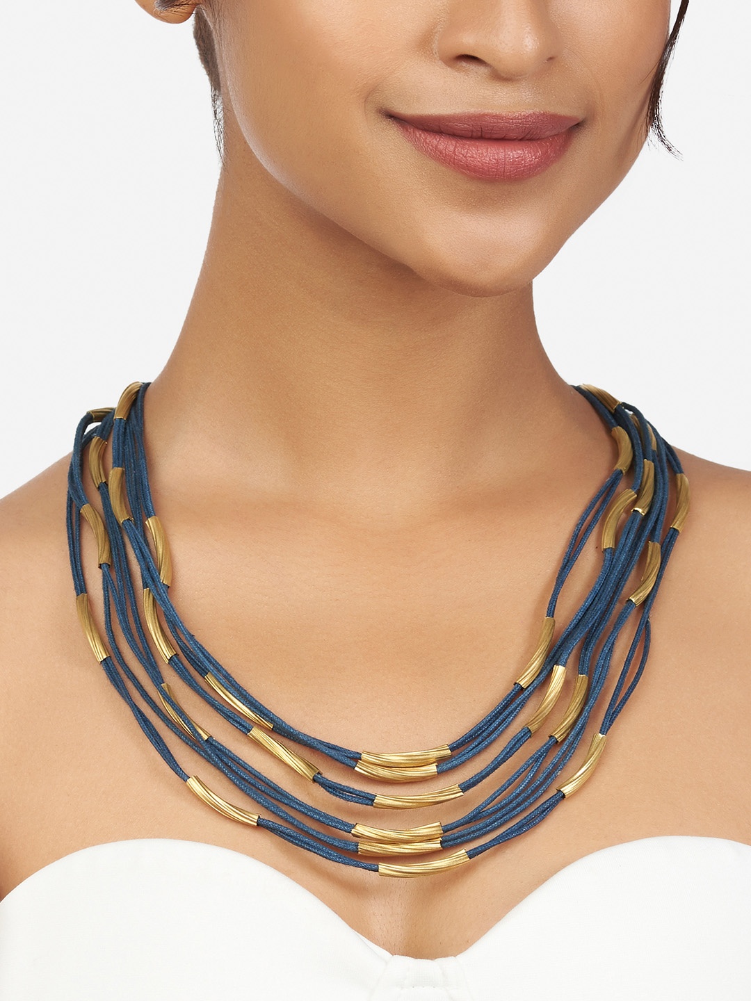 

Ahaanya Gold-Toned & Blue Brass Gold-Plated Bohemian Necklace