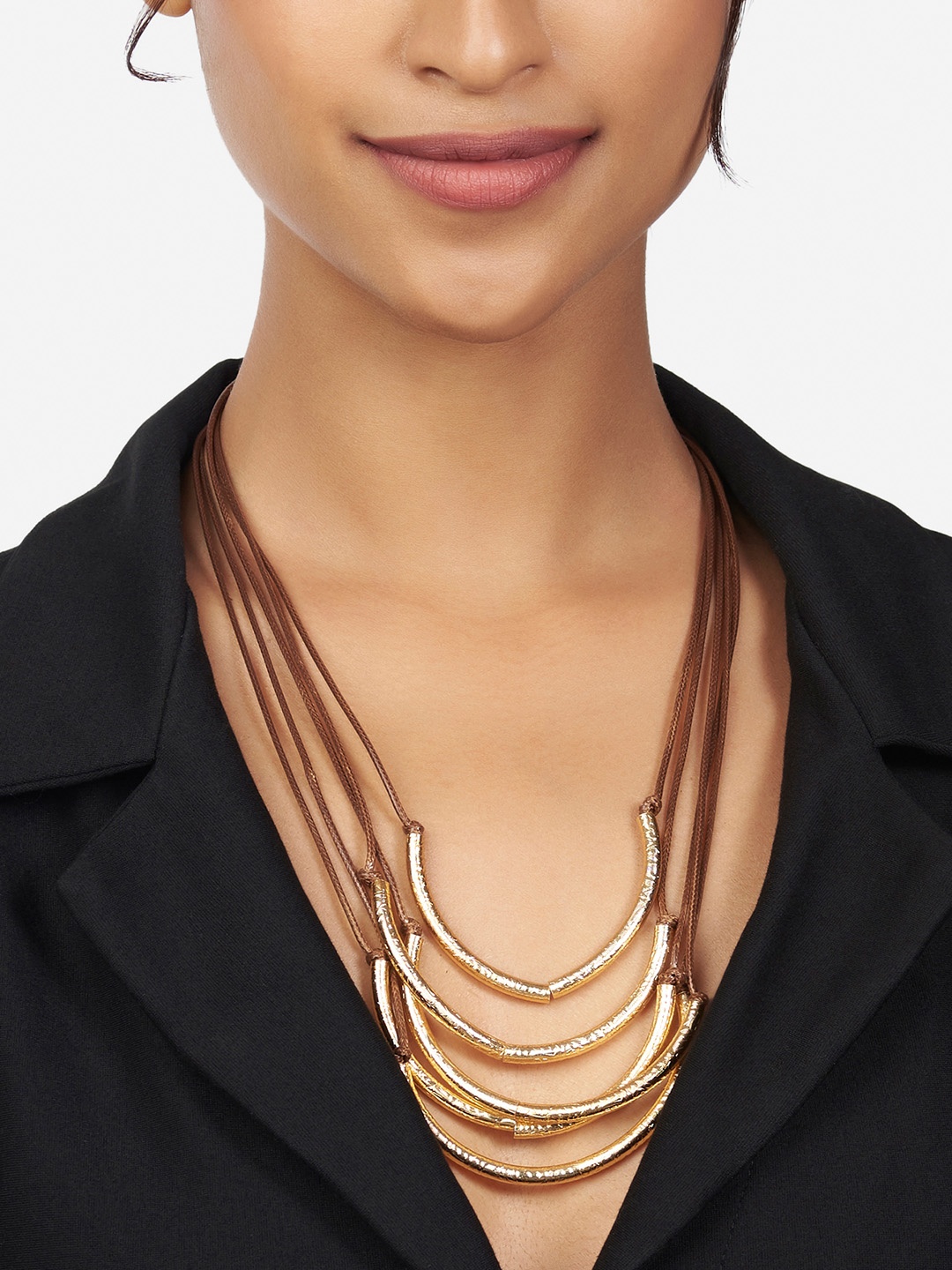 

Ahaanya Brown & Gold-Toned Brass Gold-Plated Bohemian Necklace