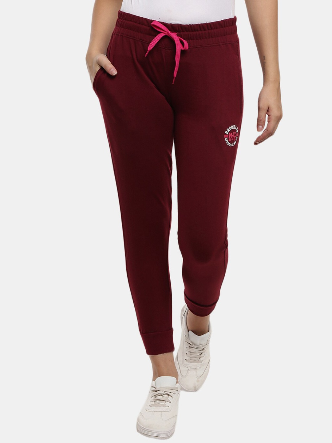 

V-Mart Women Wine Red Solid Cotton Joggers