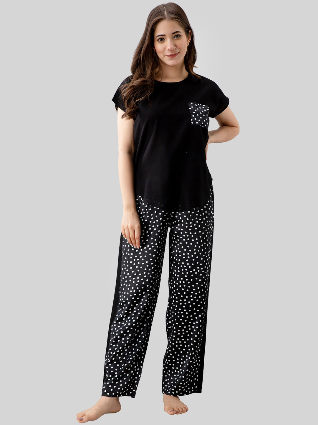 

PRETTY LOVING THING Women Black Printed Satin Night suit