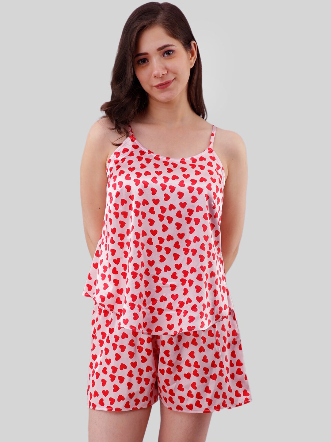 

PRETTY LOVING THING Women Red & White Printed Night suit