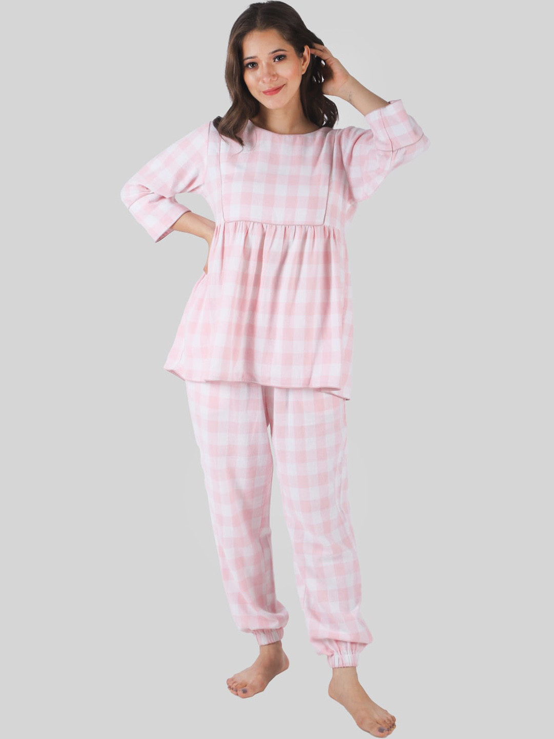 

PRETTY LOVING THING Women Pink Checked Night suit